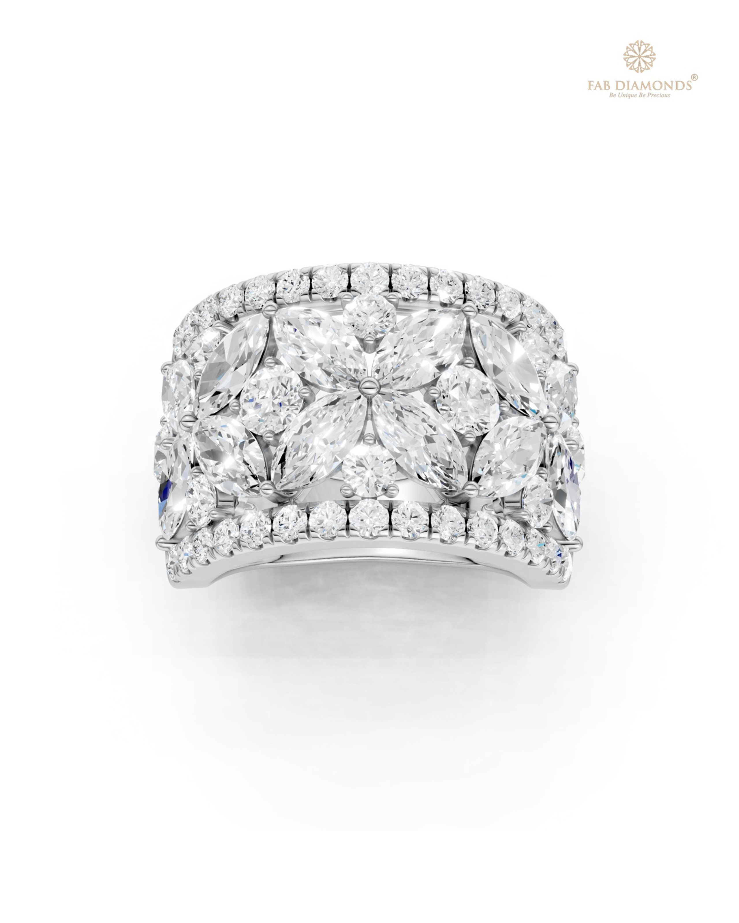 The RA19879-2 diamond cocktail & statement ring on white atelier plate with FAB hallmark