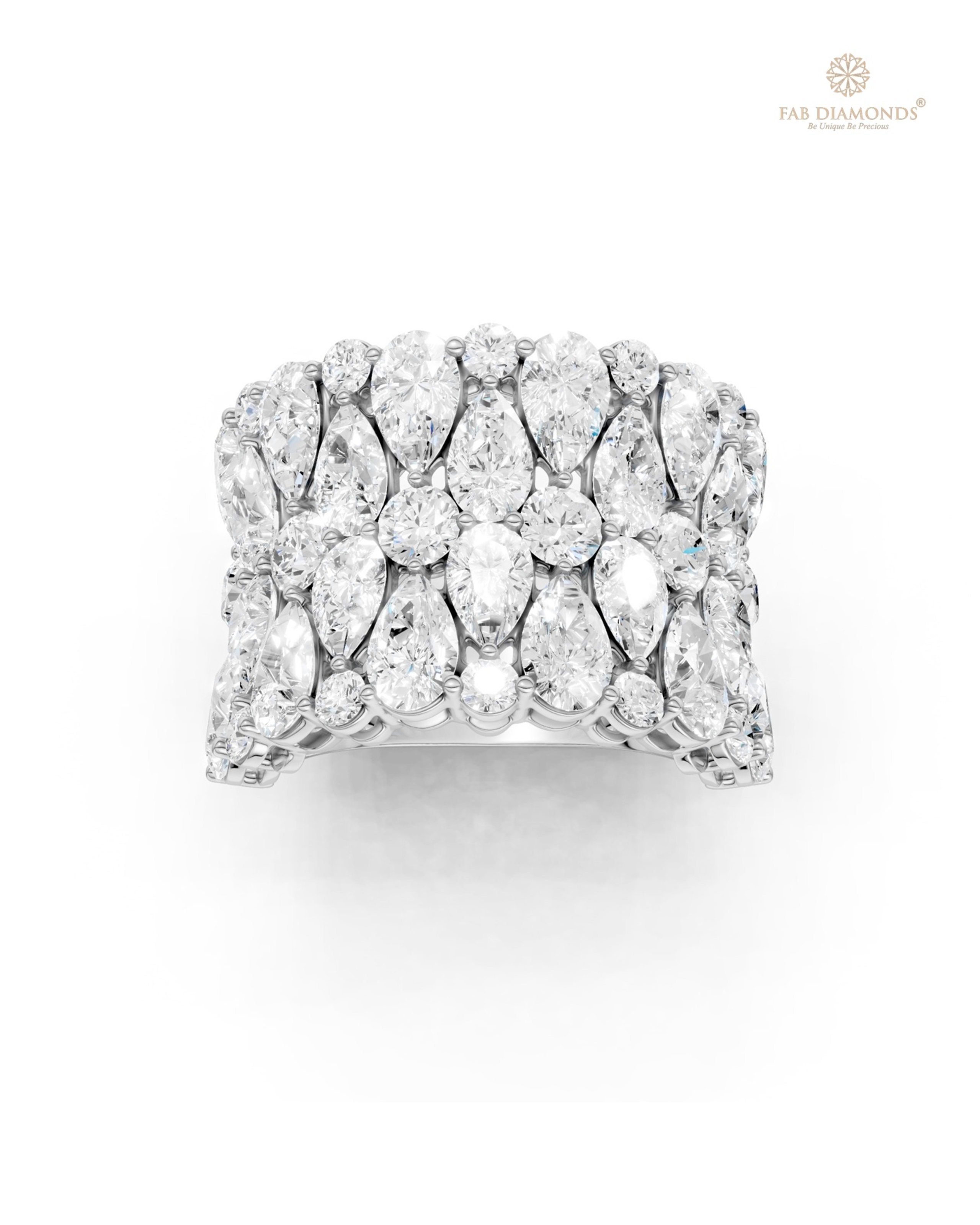 The RA19880 diamond cocktail & statement ring on white atelier plate with FAB hallmark