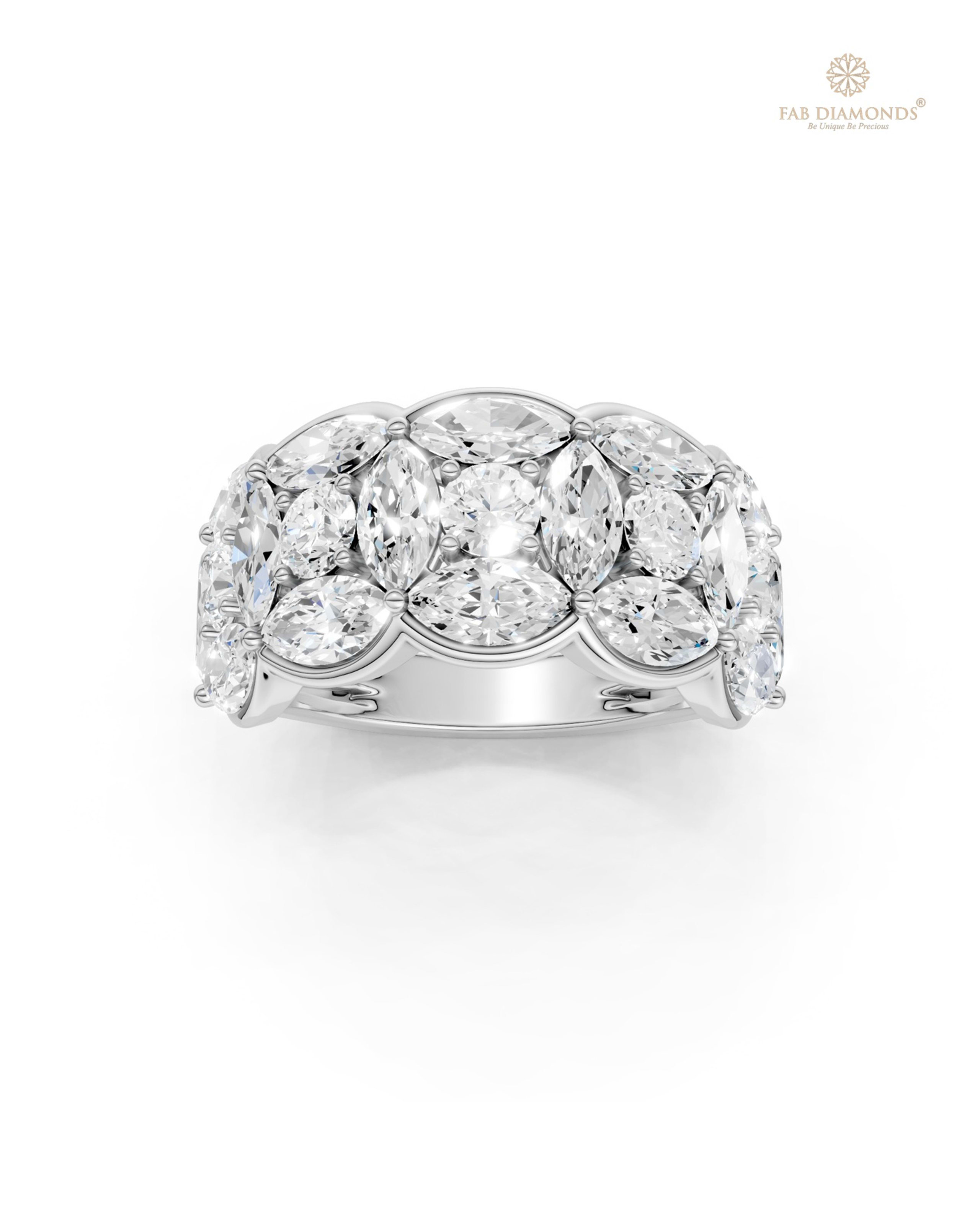 The RA19887 diamond cocktail & statement ring on white atelier plate with FAB hallmark