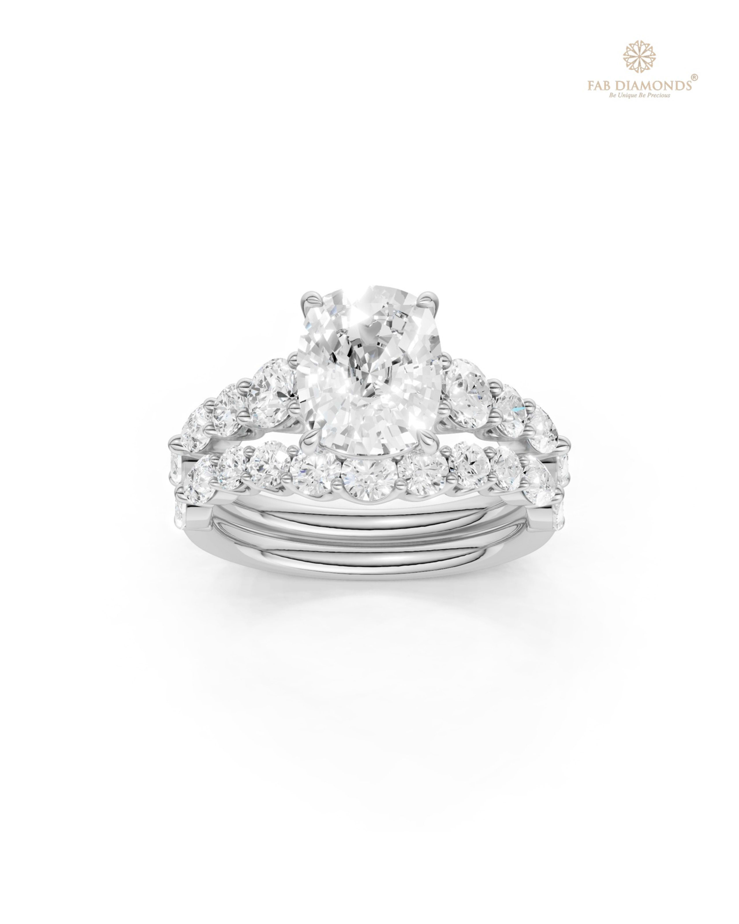 The RB32393 diamond solitaire ring on white atelier plate with FAB hallmark