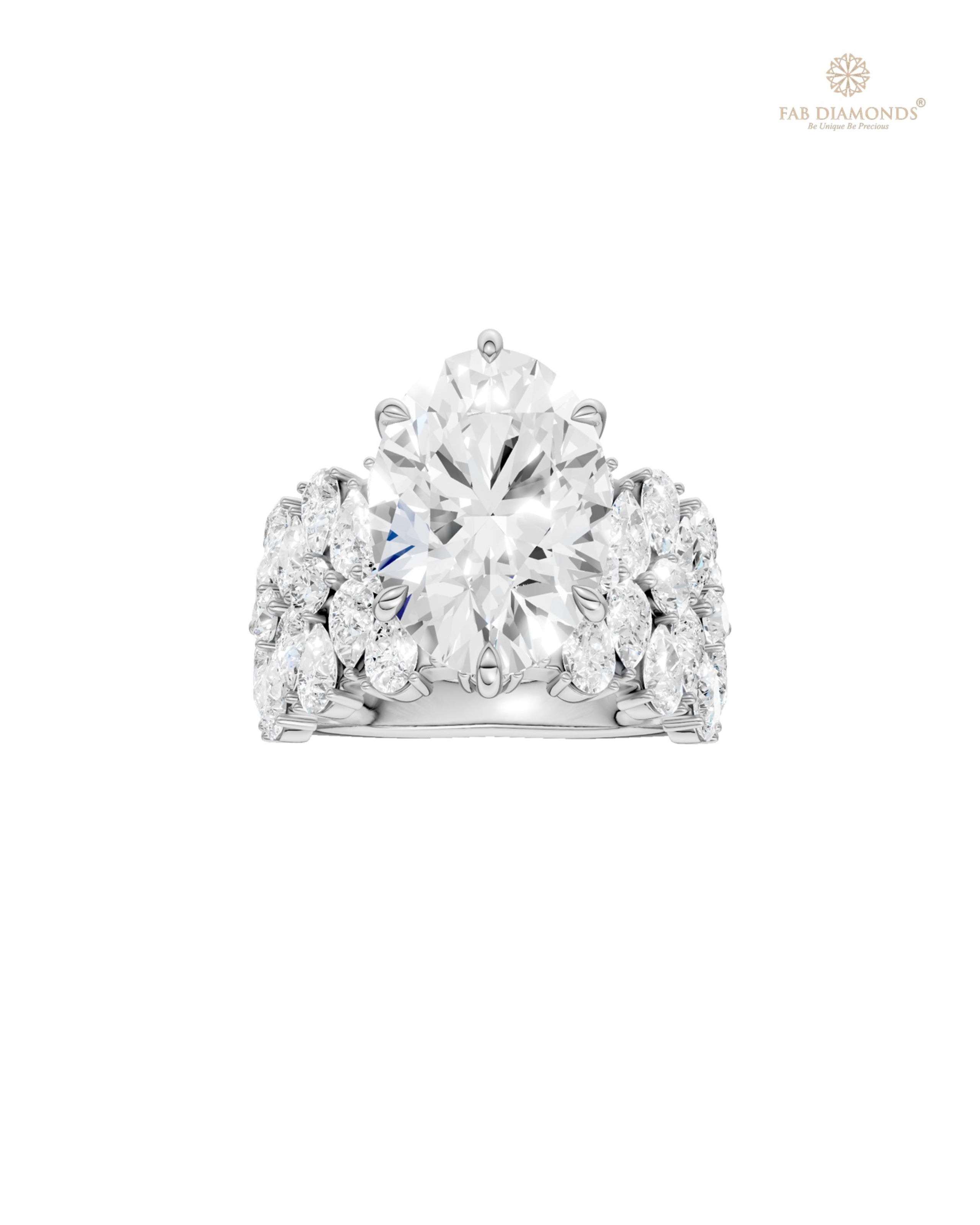 The RE36418 diamond cocktail & statement ring on white atelier plate with FAB hallmark