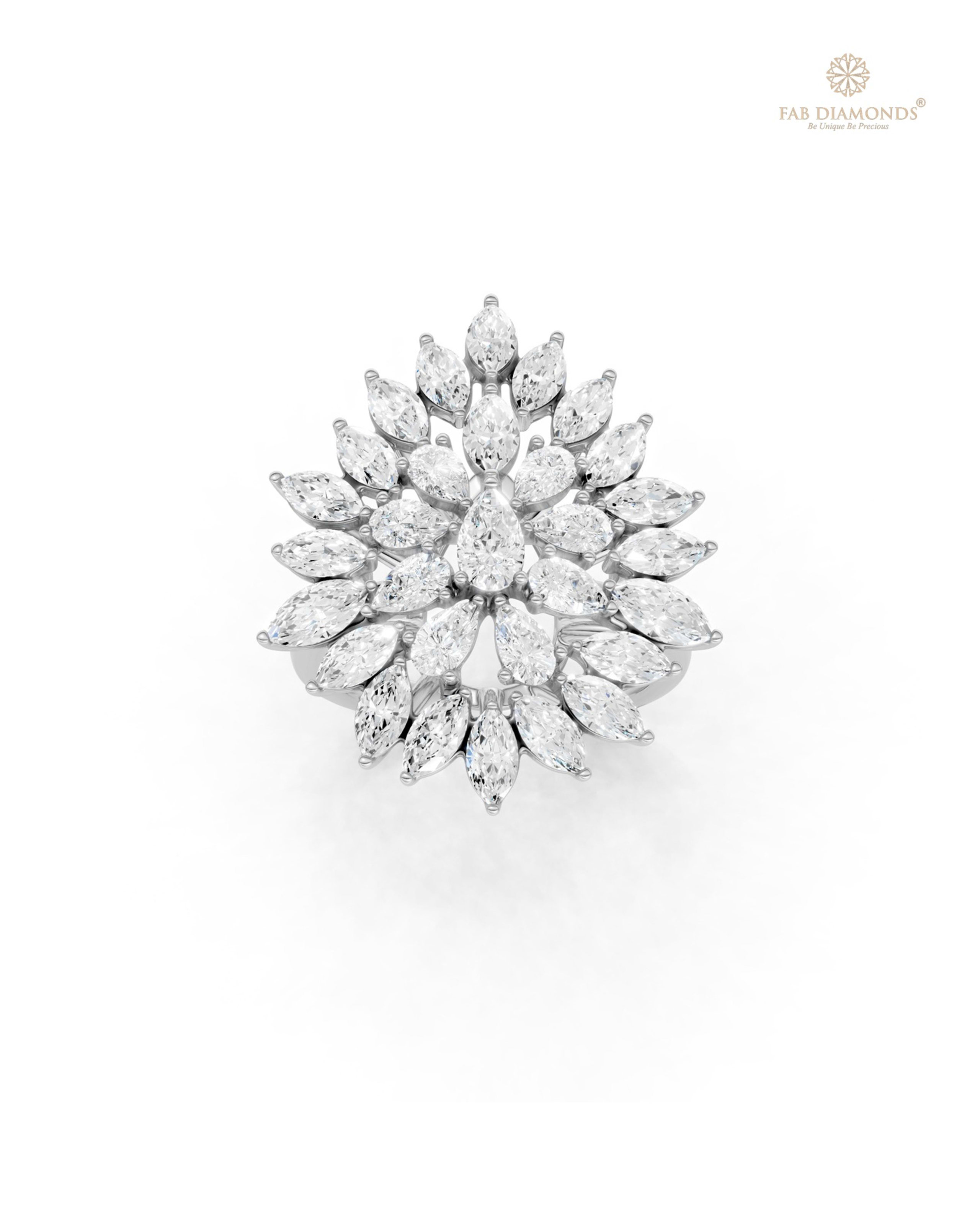 The RF35589 diamond cocktail & statement ring on white atelier plate with FAB hallmark