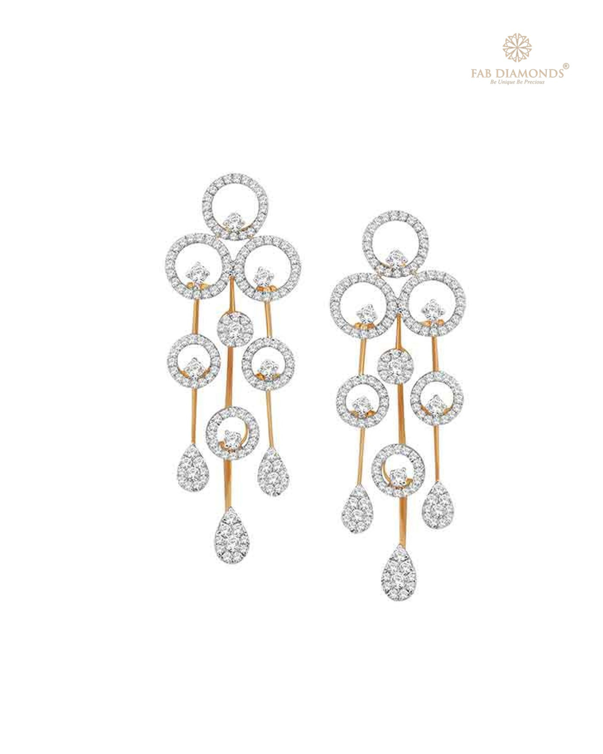 The EF04029 Royal Chandelier Diamond Earrings (1.30 Cts) on white atelier plate with FAB hallmark