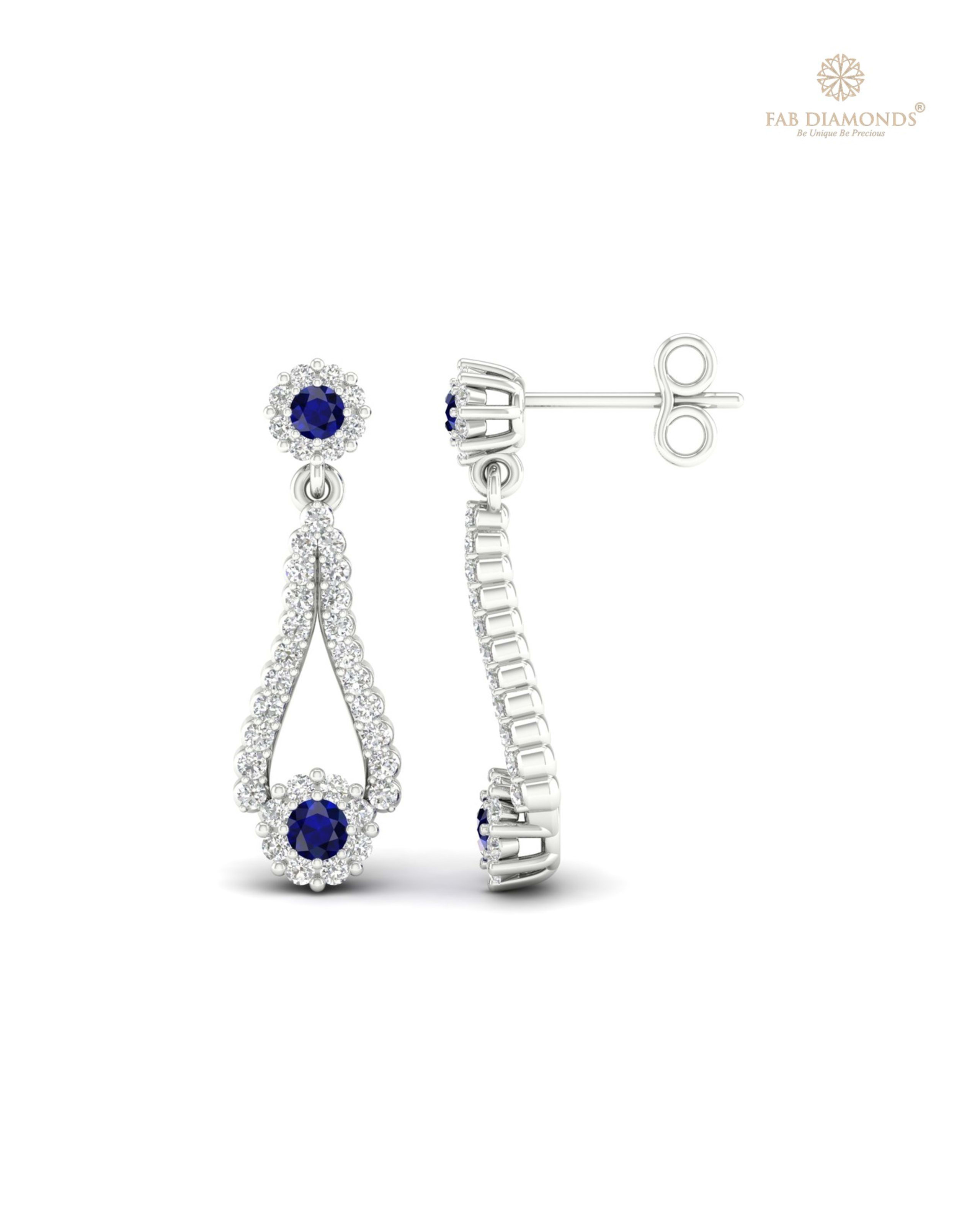 The EF06671 Diamond Cascade Chandelier Earrings (0.26 Cts) on white atelier plate with FAB hallmark