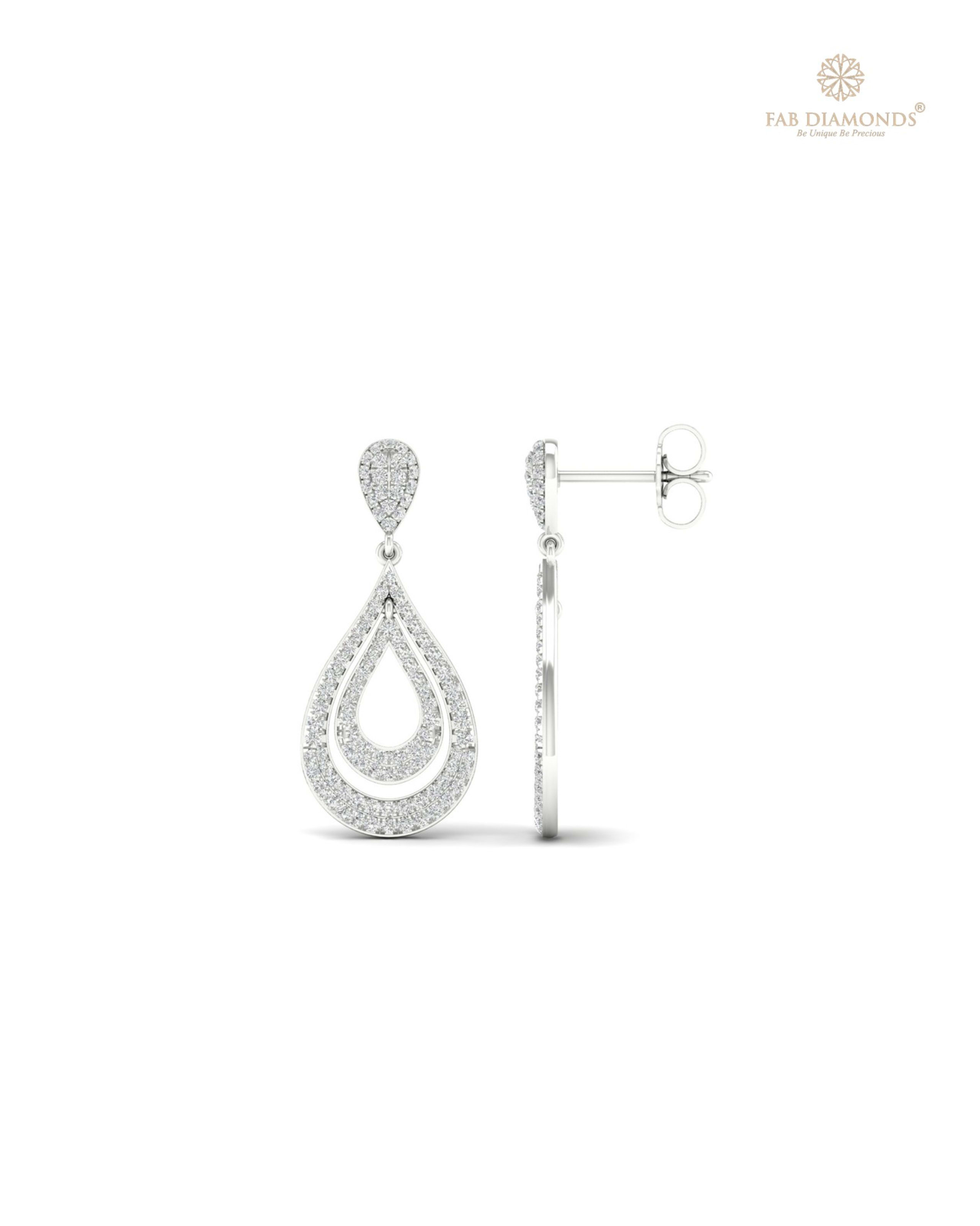 The EF06852 Royal Chandelier Diamond Earrings (0.69 Cts) on white atelier plate with FAB hallmark