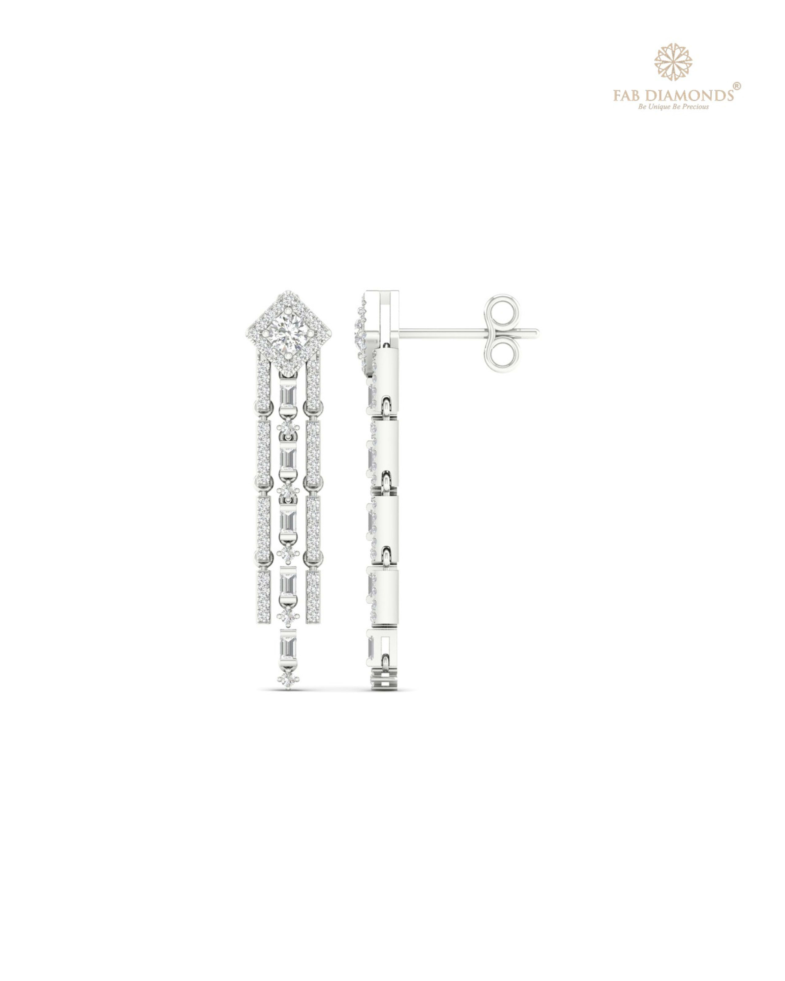 The EF07042 Diamond Cascade Chandelier Earrings (0.73 Cts) on white atelier plate with FAB hallmark