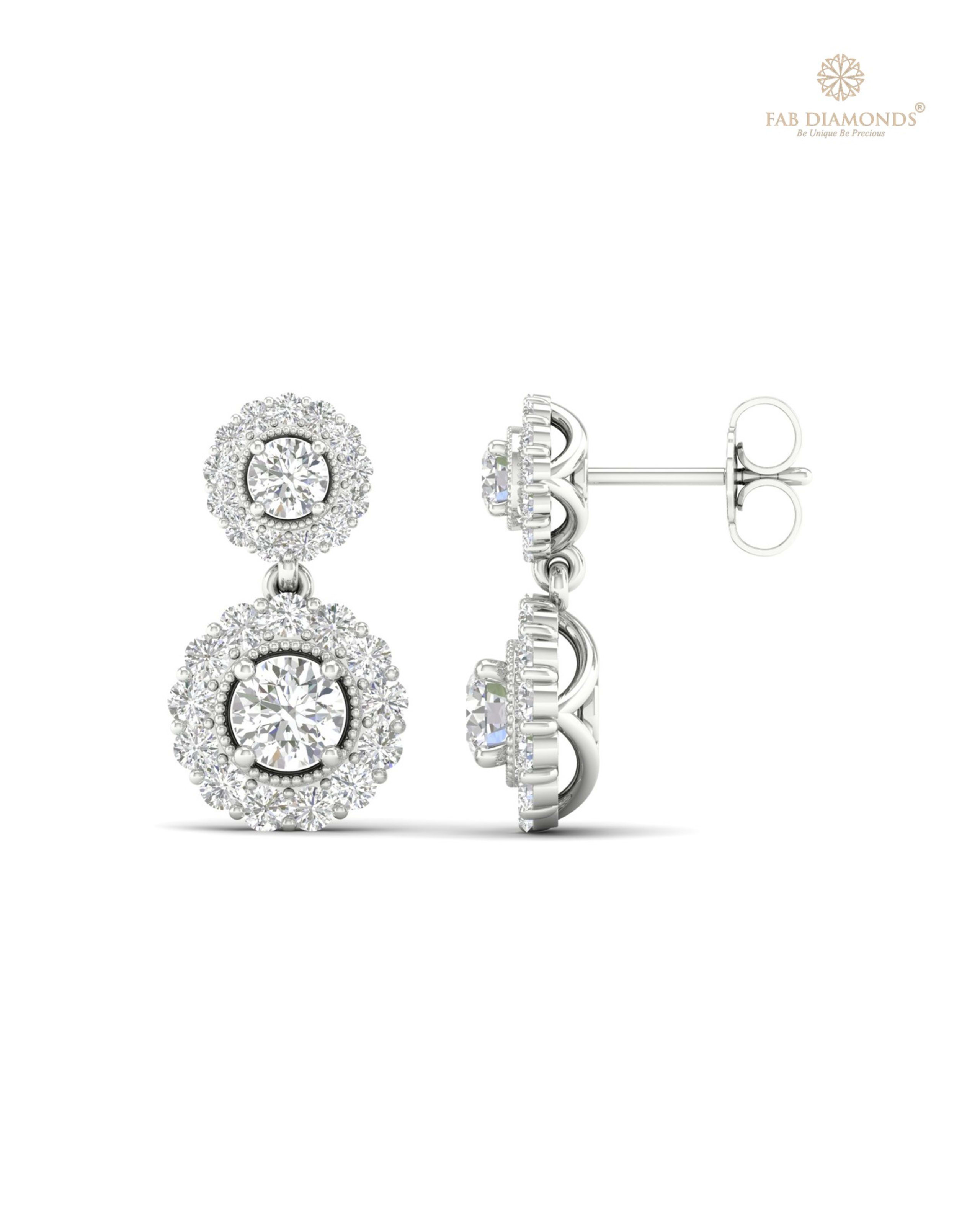 The EF07178 Diamond Cascade Chandelier Earrings (1.98 Cts) on white atelier plate with FAB hallmark