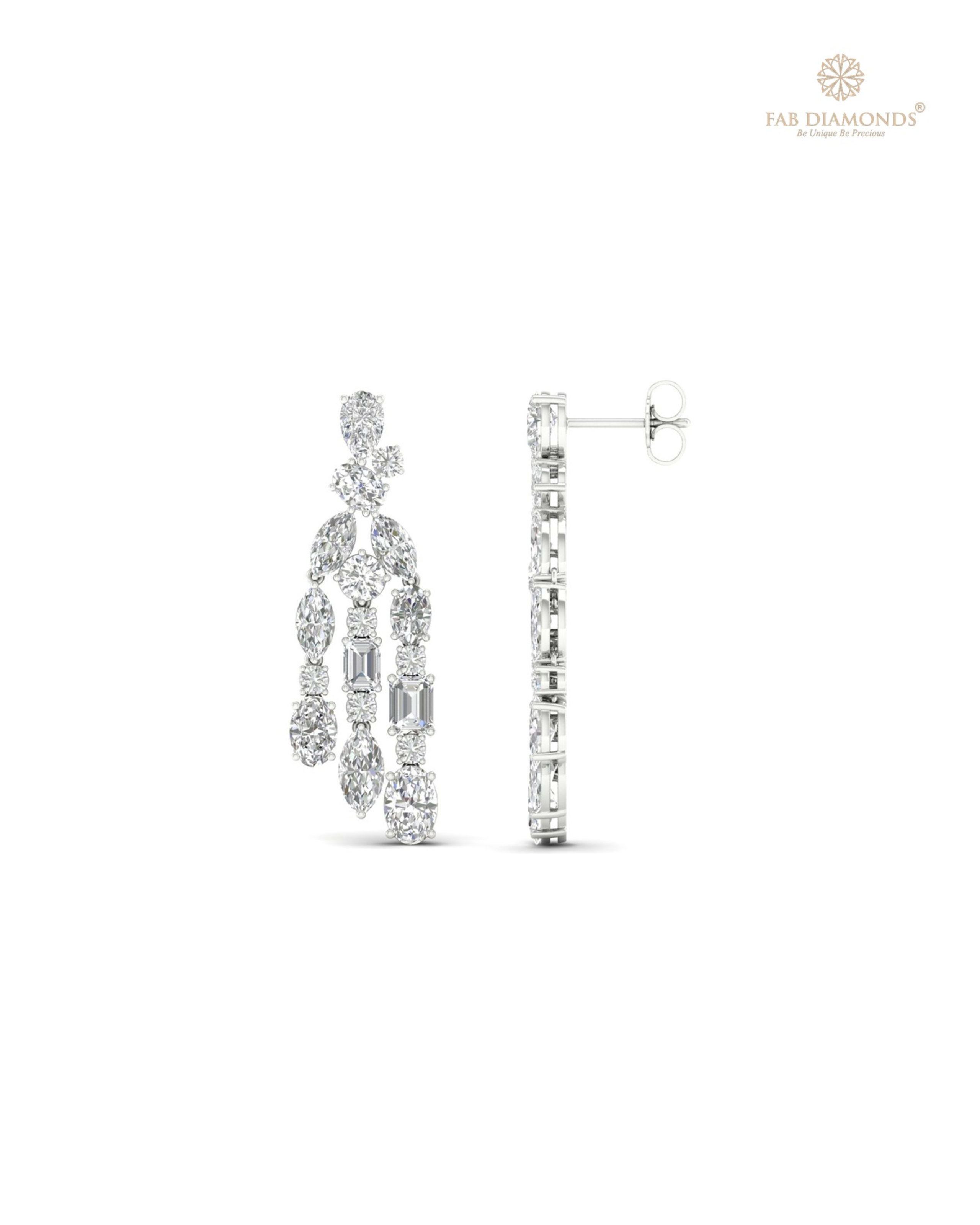 The EF30458 Masterwork Cocktail Diamond Earrings (7.28 Cts) on white atelier plate with FAB hallmark
