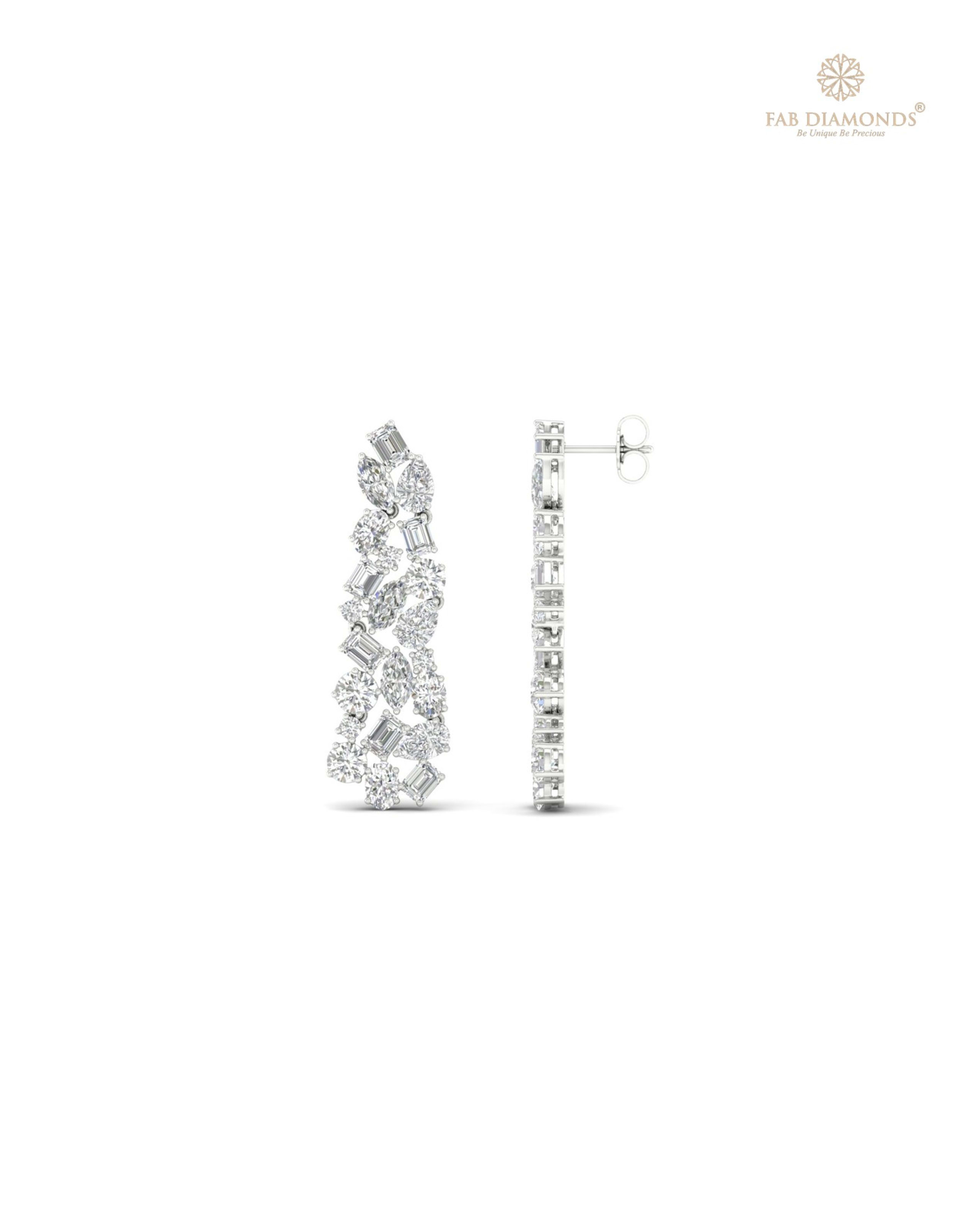 The EF30459 Diamond Cascade Chandelier Earrings (8.20 Cts) on white atelier plate with FAB hallmark