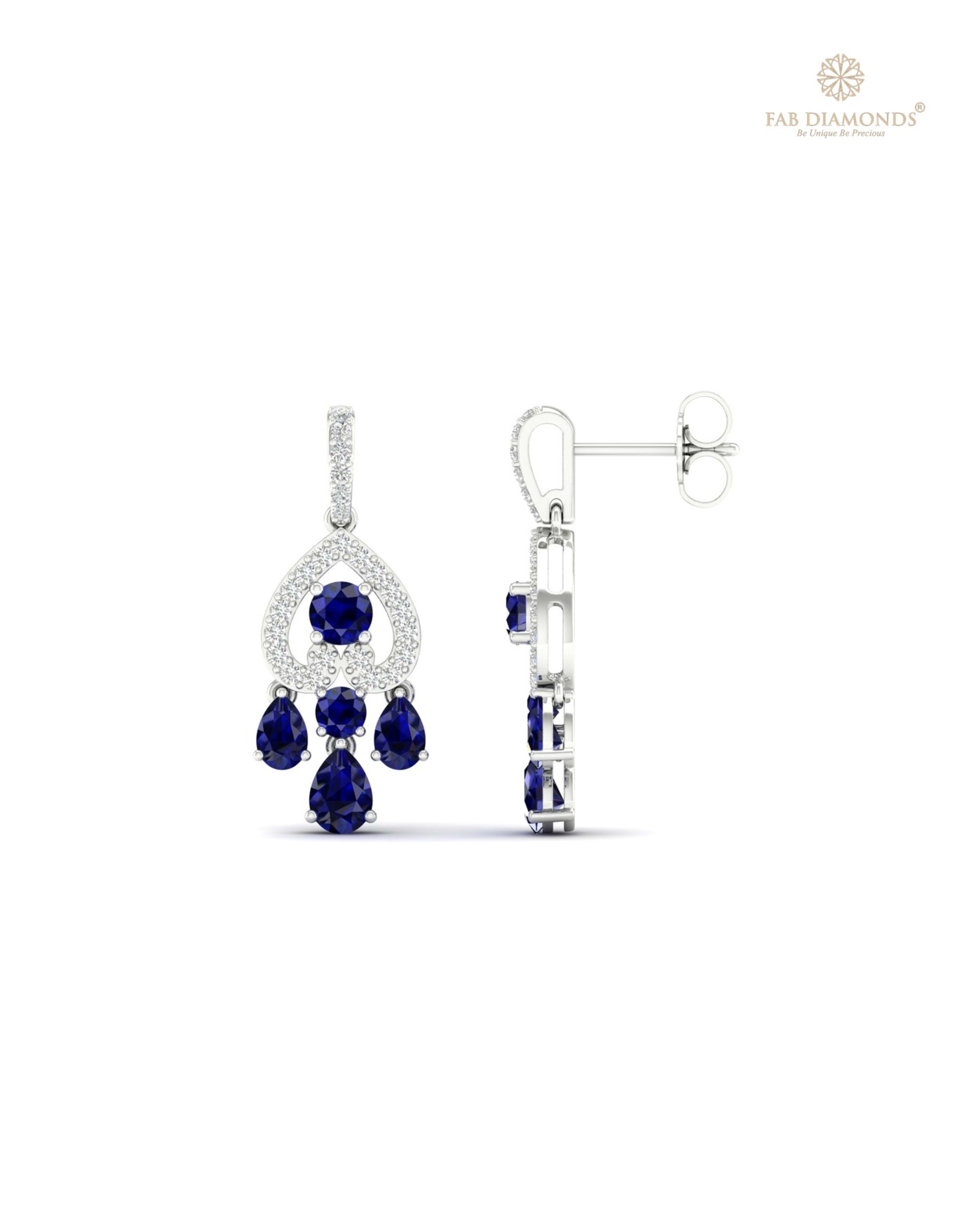 The EF30816 Diamond Cascade Chandelier Earrings (0.99 Cts) on white atelier plate with FAB hallmark