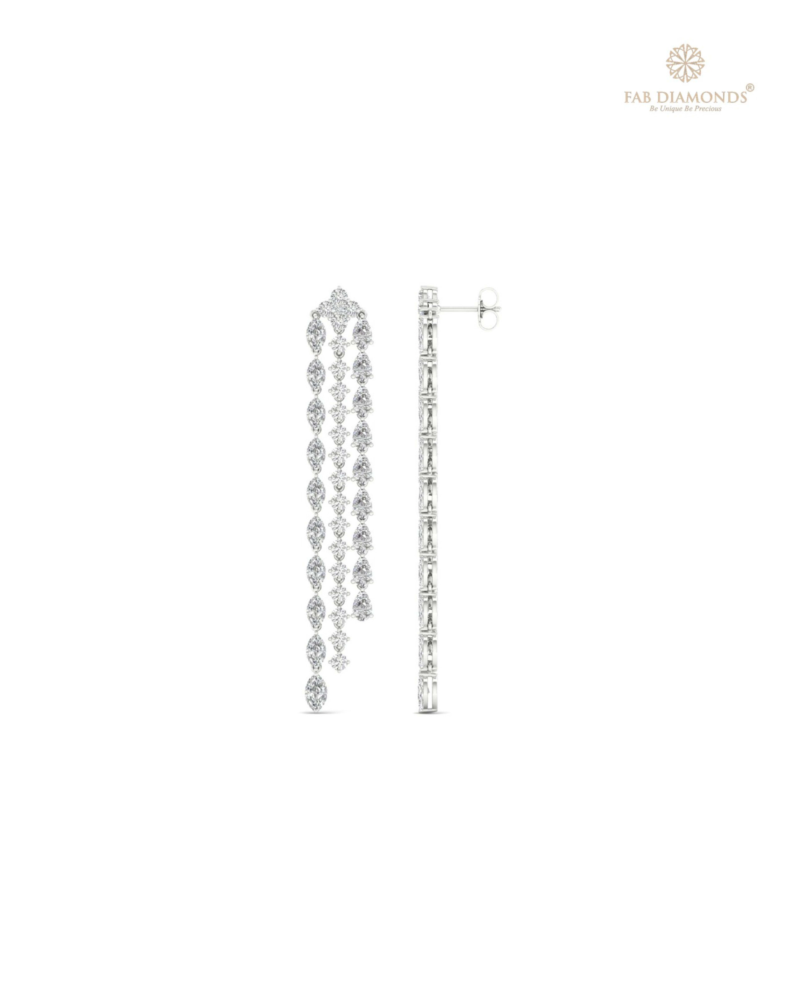 The EF31536 Diamond Cascade Chandelier Earrings (8.00 Cts) on white atelier plate with FAB hallmark