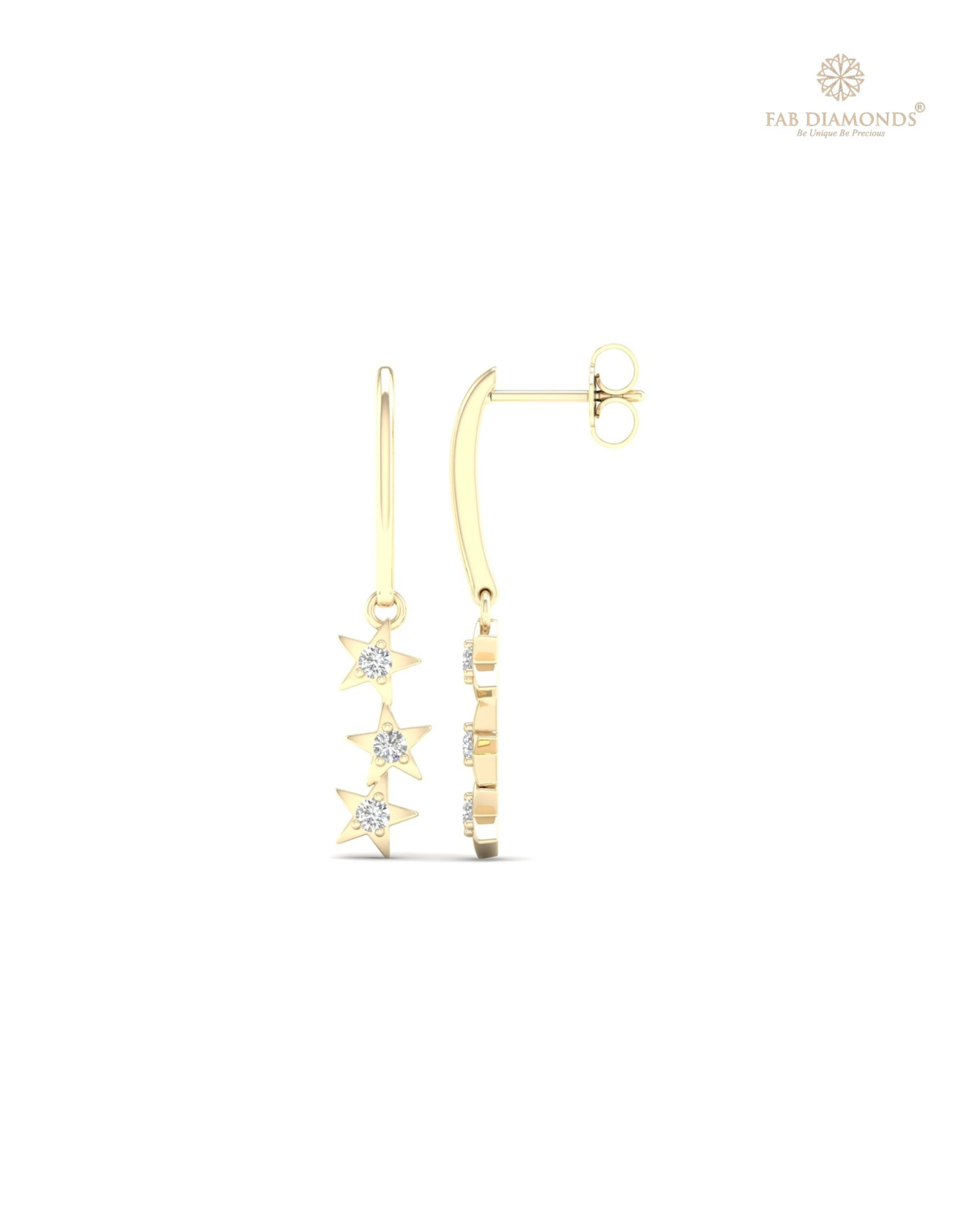 The EF32070 Linear Drop Cocktail Earrings (0.10 Cts) on white atelier plate with FAB hallmark