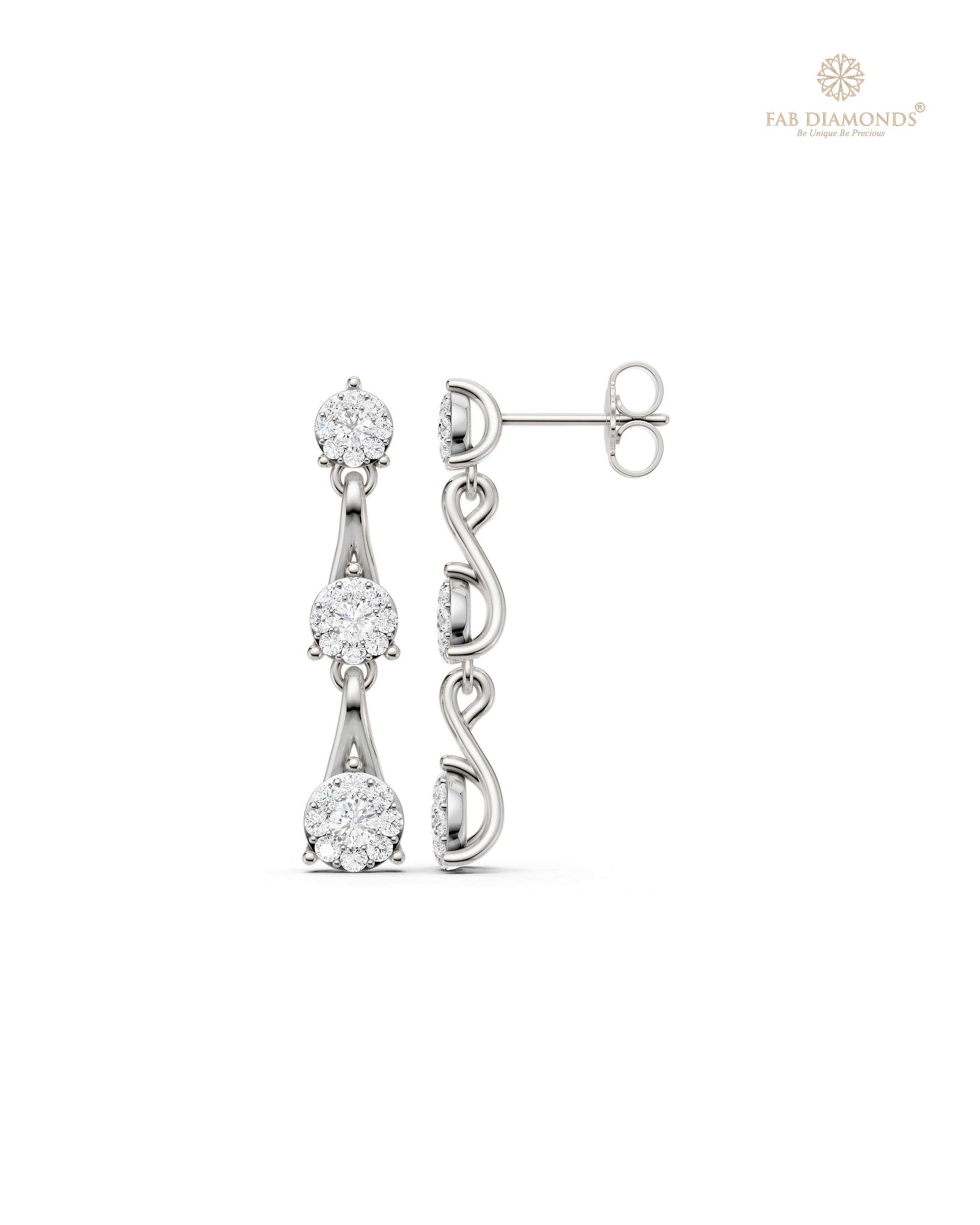 The EF34188 Diamond Cascade Chandelier Earrings (0.98 Cts) on white atelier plate with FAB hallmark