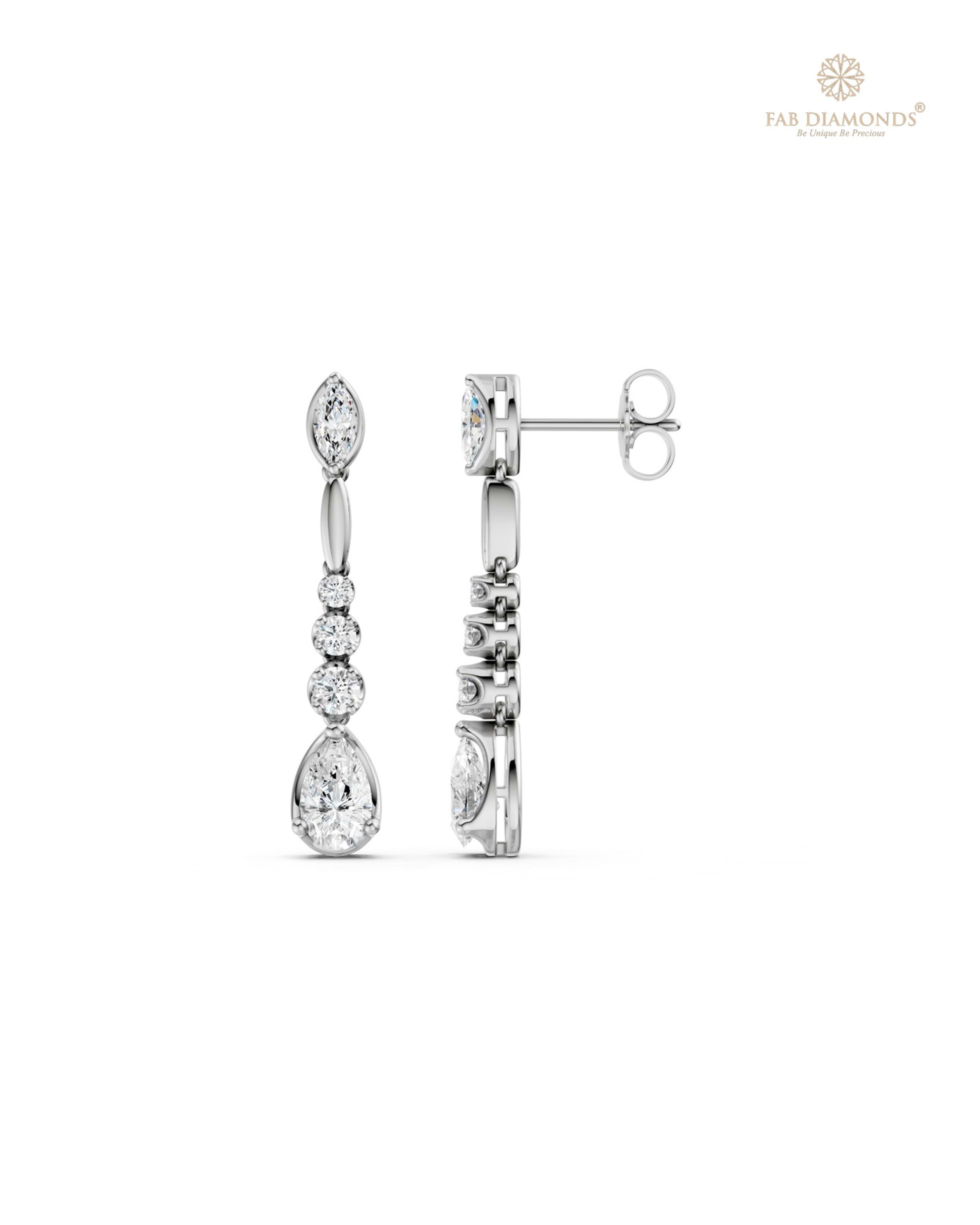 The EF35073 Linear Drop Cocktail Earrings (1.52 Cts) on white atelier plate with FAB hallmark