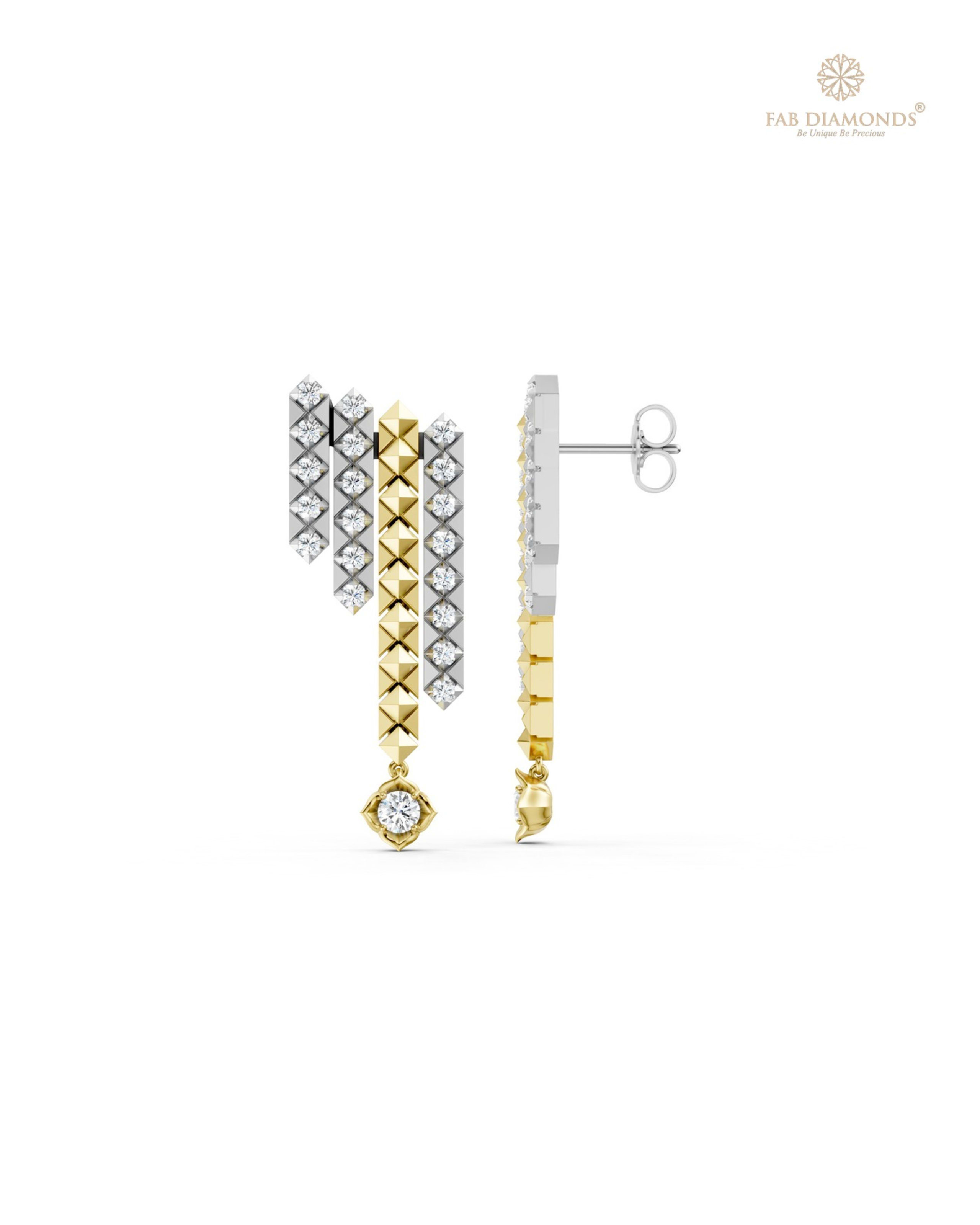The EF35126 Diamond Cascade Chandelier Earrings (1.22 Cts) on white atelier plate with FAB hallmark
