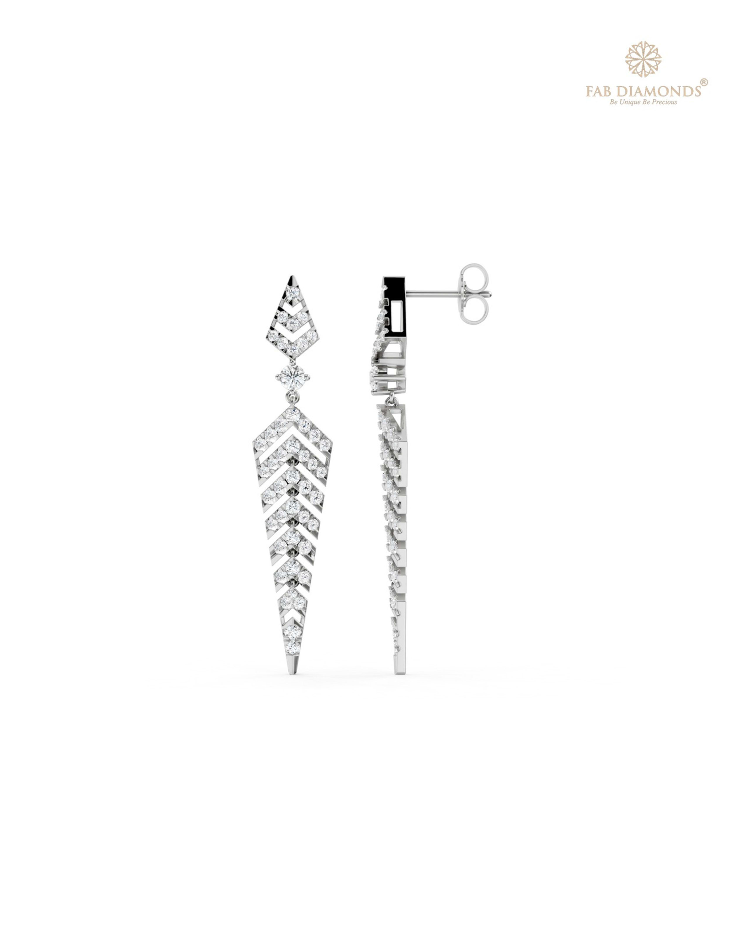 The EF35684 Diamond Cascade Chandelier Earrings (1.50 Cts) on white atelier plate with FAB hallmark