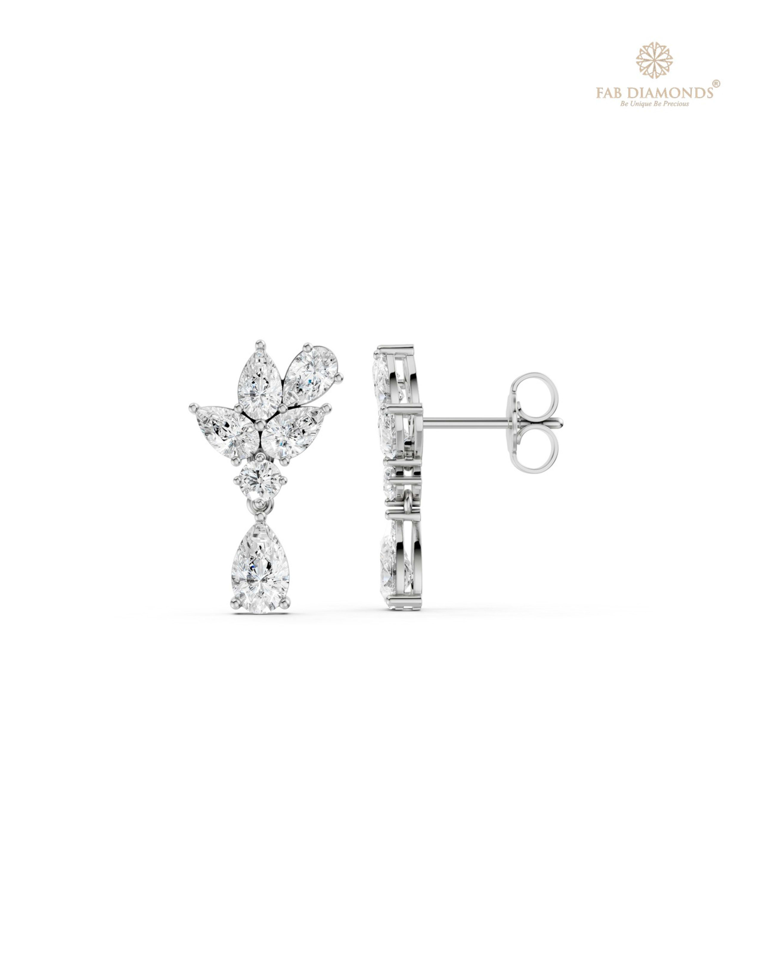 The EF35738 Linear Drop Cocktail Earrings (2.05 Cts) on white atelier plate with FAB hallmark