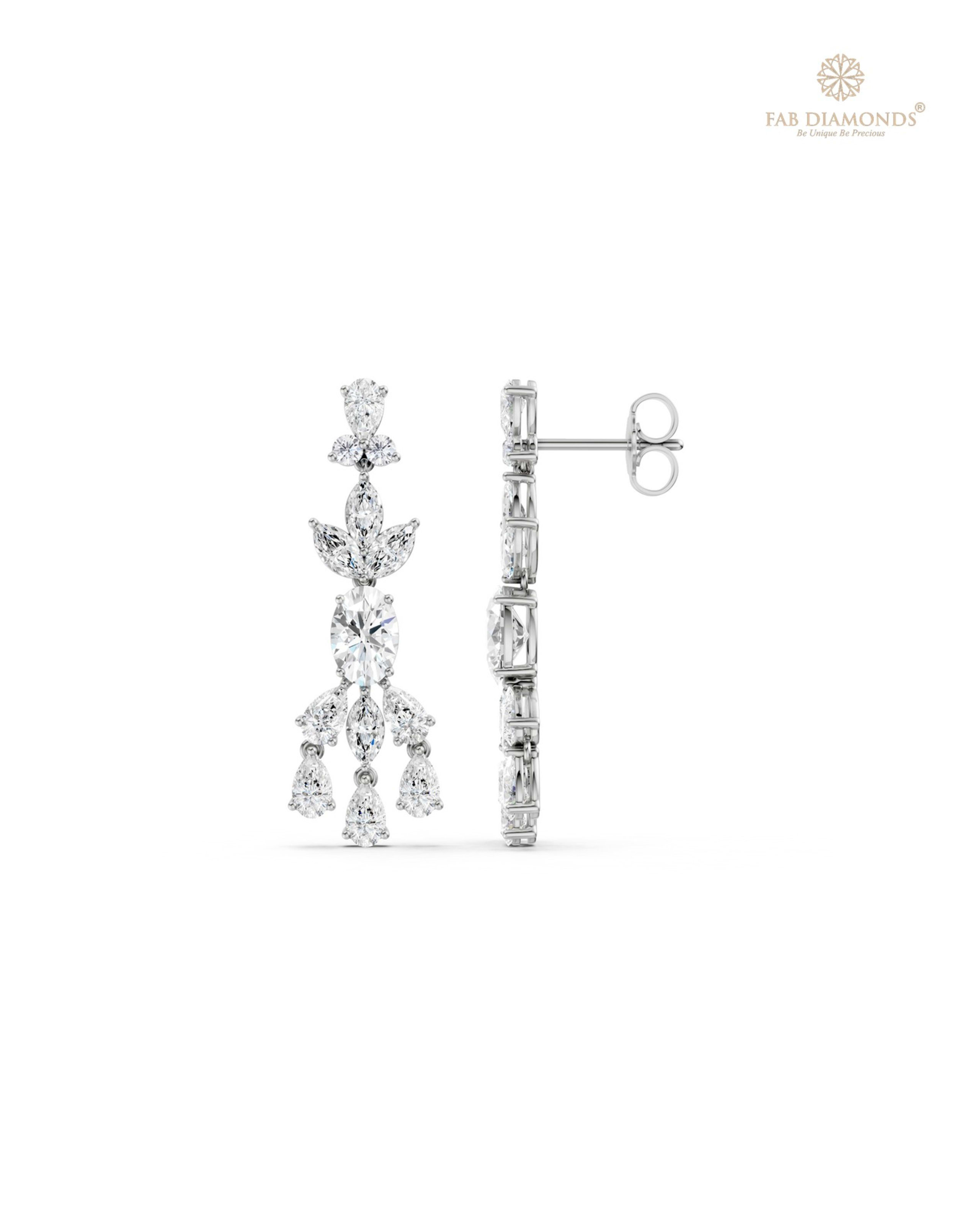 The EF35845 Masterwork Cocktail Diamond Earrings (3.10 Cts) on white atelier plate with FAB hallmark