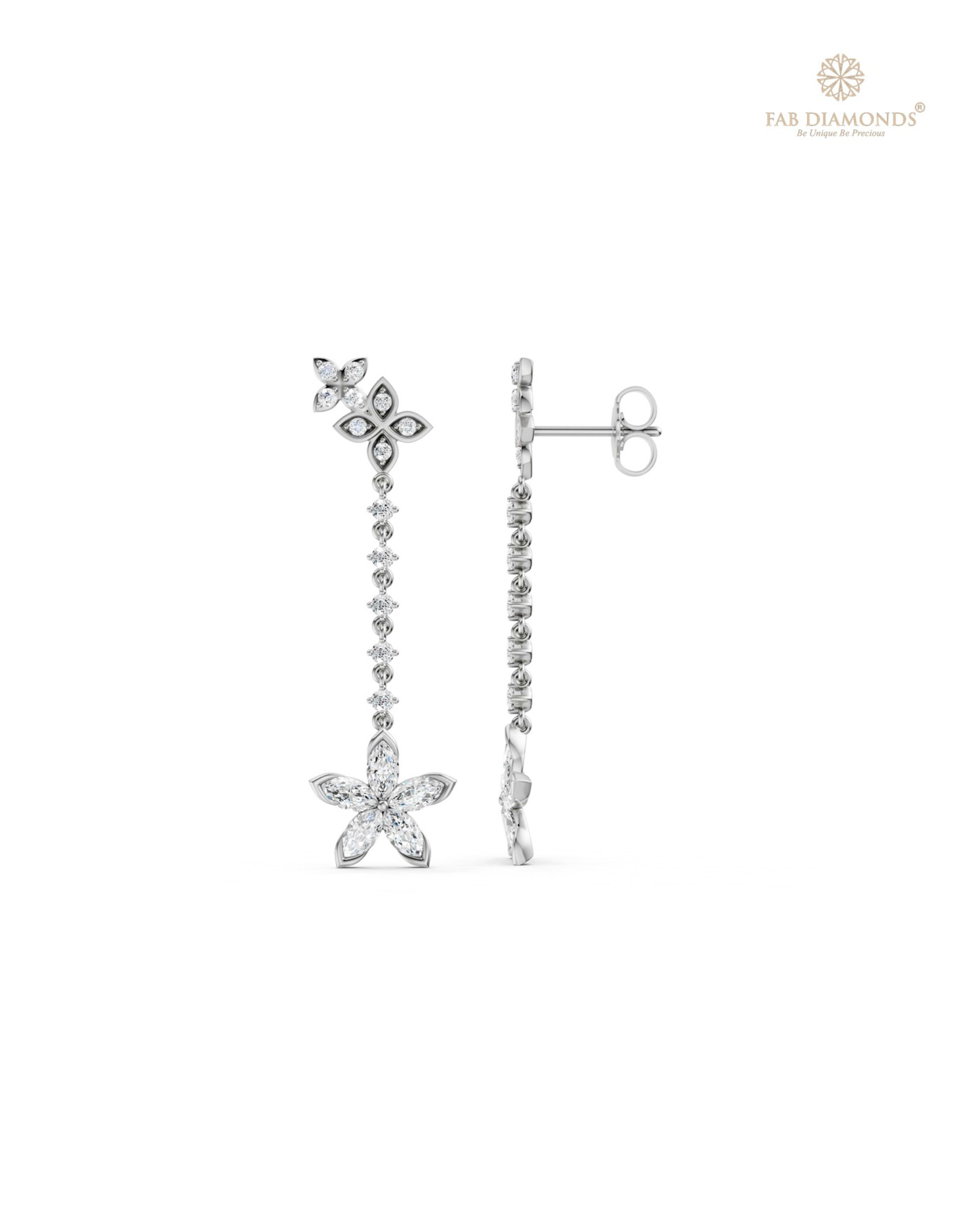 The EF35878 Linear Drop Cocktail Earrings (1.34 Cts) on white atelier plate with FAB hallmark