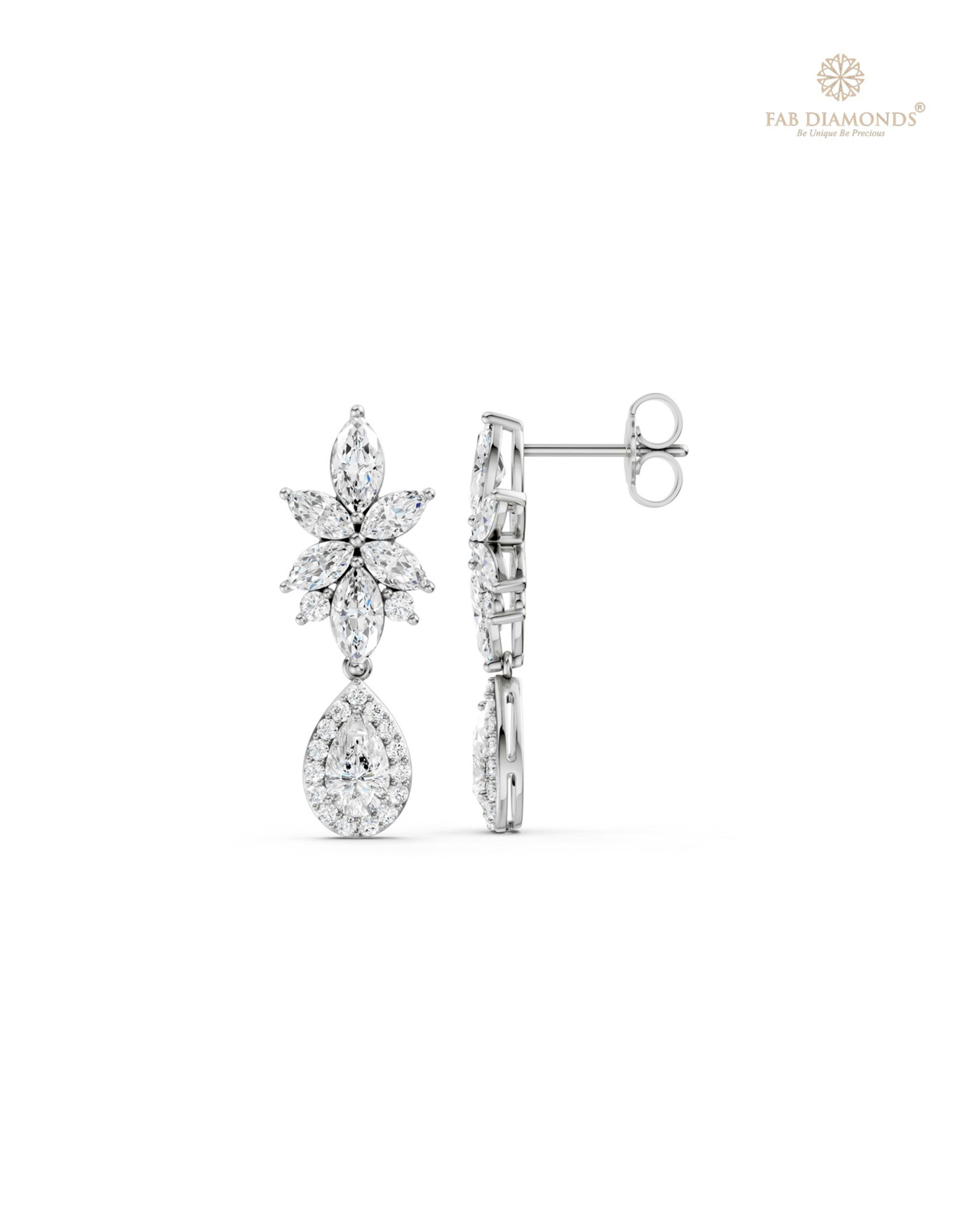 The EF35893 Diamond Cascade Chandelier Earrings (2.68 Cts) on white atelier plate with FAB hallmark