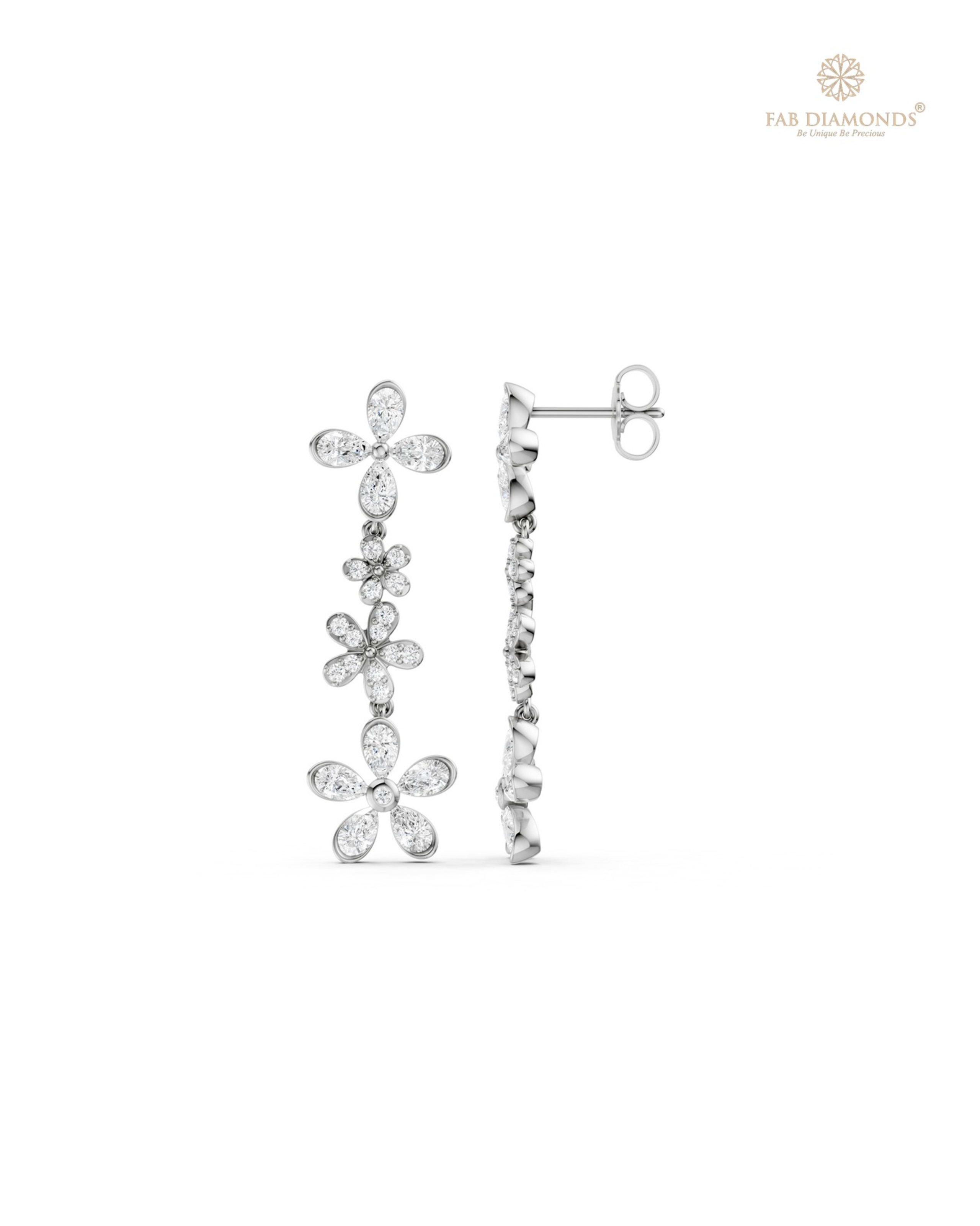 The EF35909 Diamond Cascade Chandelier Earrings (2.05 Cts) on white atelier plate with FAB hallmark