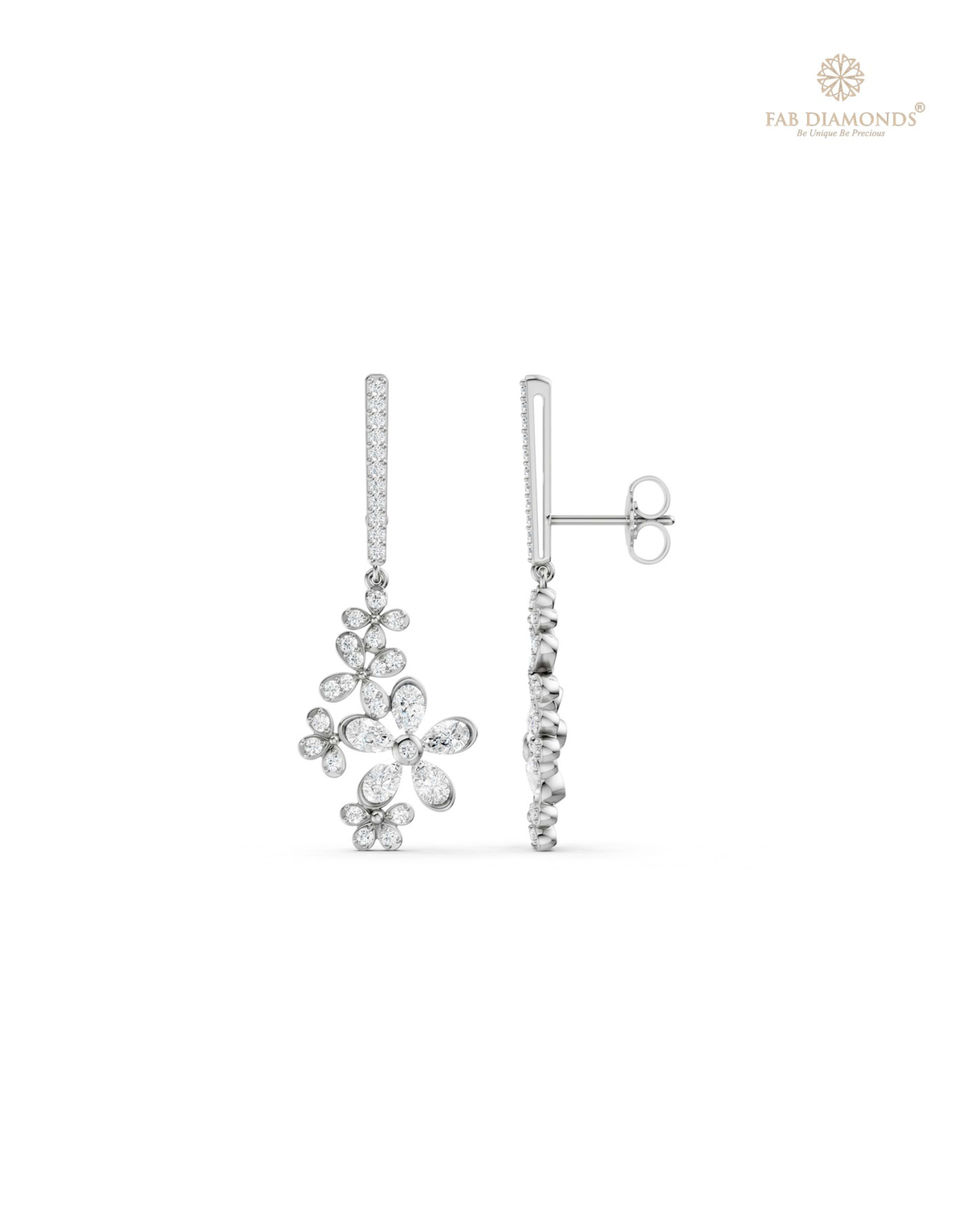 The EF35911 Diamond Cascade Chandelier Earrings (1.50 Cts) on white atelier plate with FAB hallmark