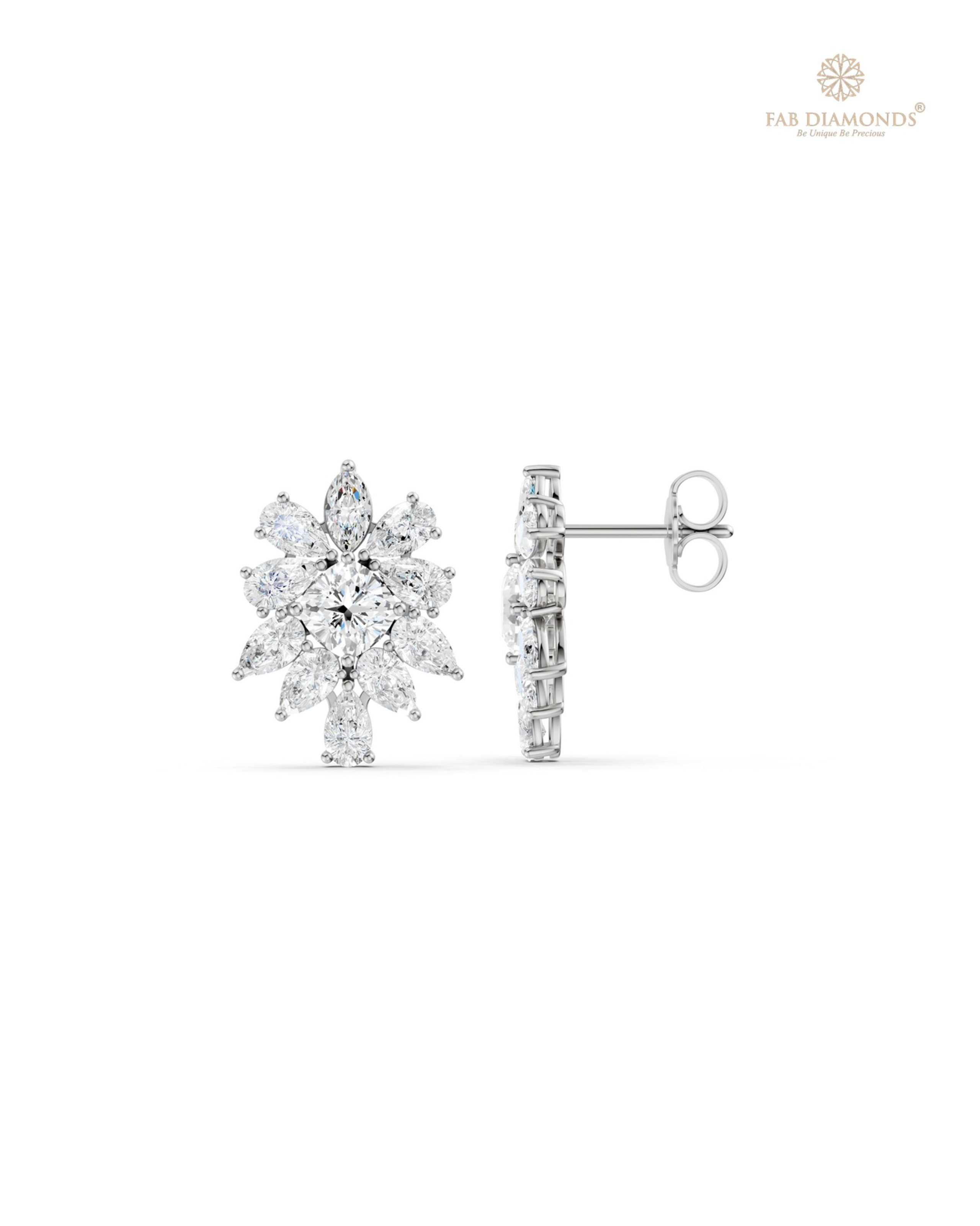 The EF35947 Masterwork Cocktail Diamond Earrings (3.00 Cts) on white atelier plate with FAB hallmark