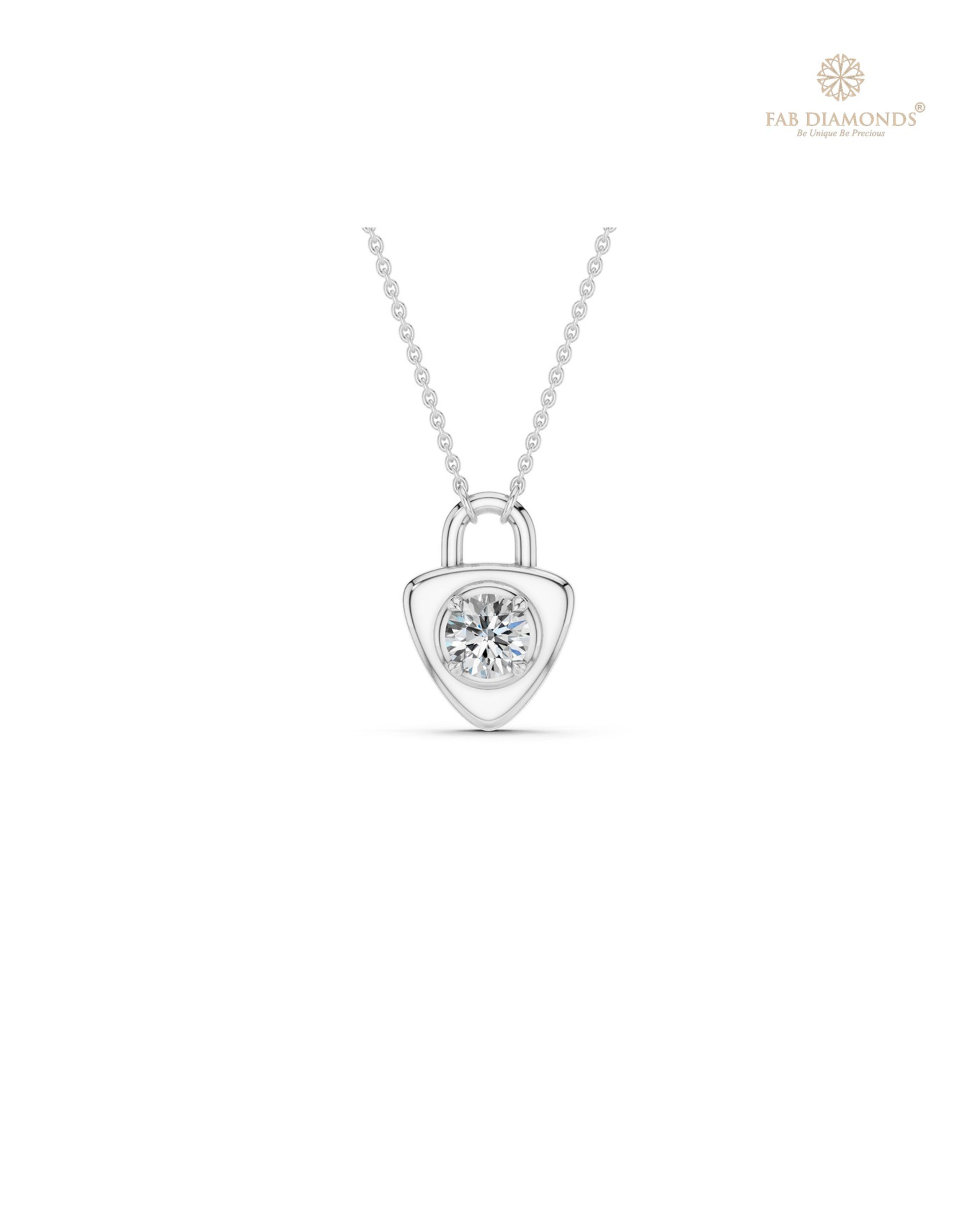 The PS05753 Floating Solitaire Diamond Pendant (0.20 Cts) on white atelier plate with FAB hallmark