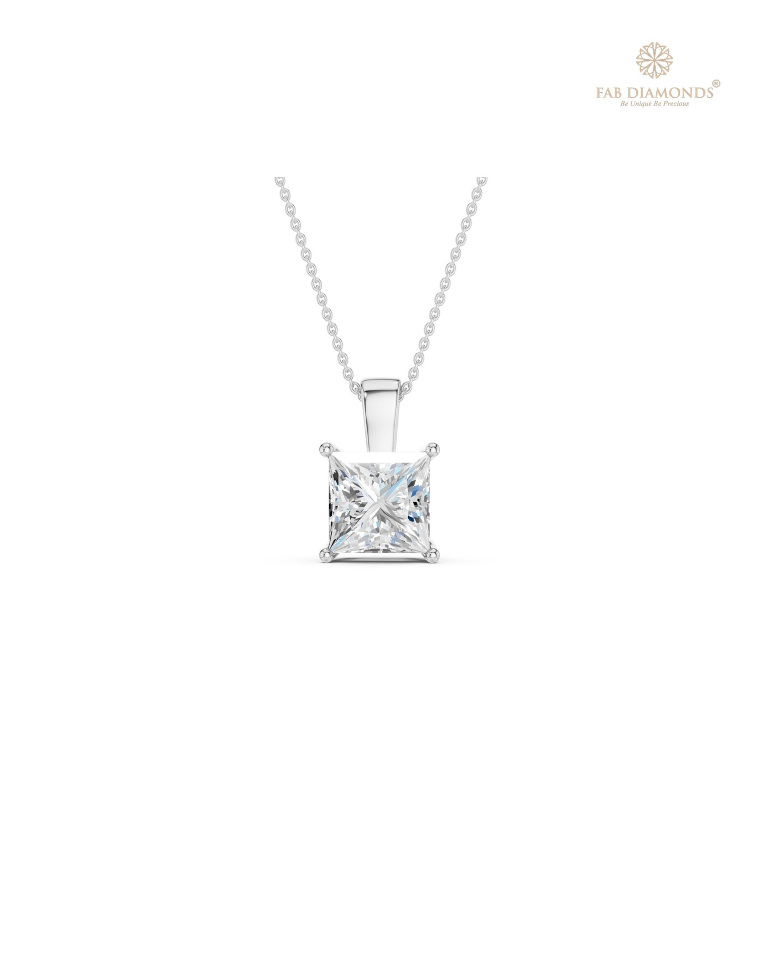 The PS06475 Classic Solitaire Diamond Pendant (1.50 Cts) on white atelier plate with FAB hallmark