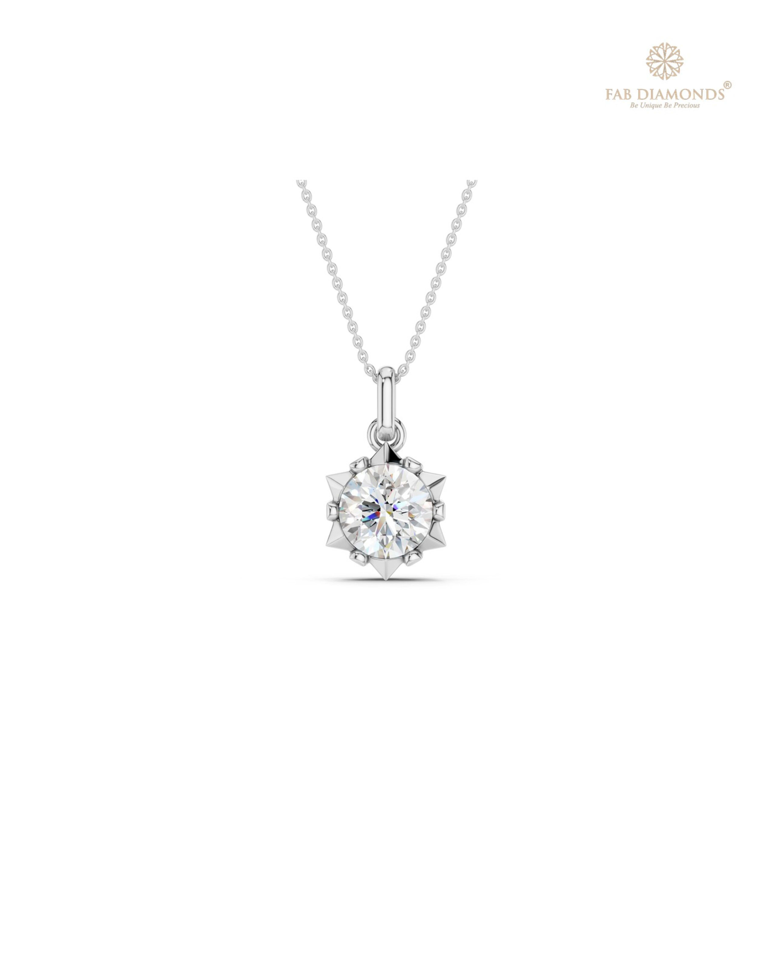 The PS06485 Classic Solitaire Diamond Pendant (1.00 Cts) on white atelier plate with FAB hallmark