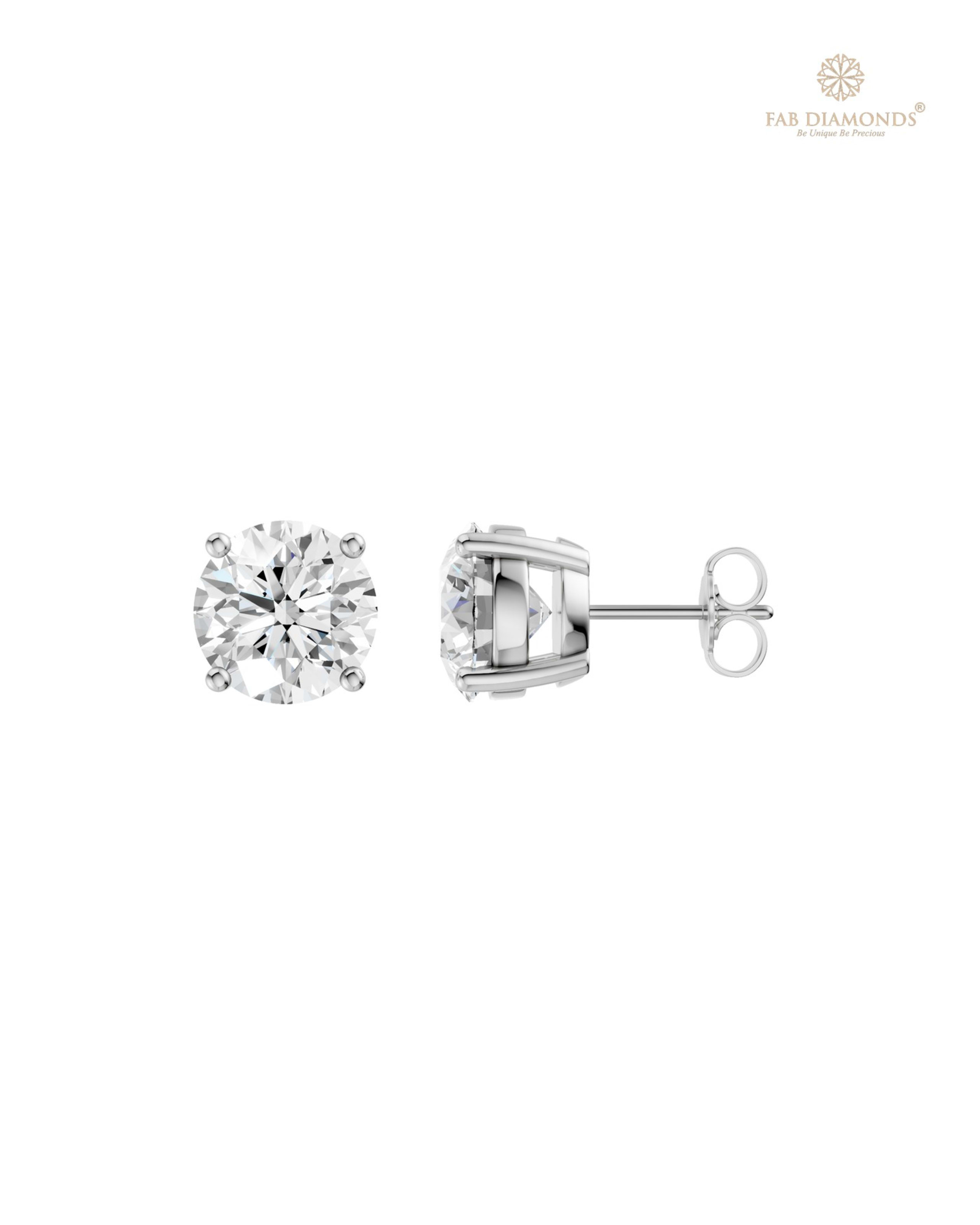 The ES10294 Classic Solitaire Diamond Studs (6.00 Cts) on white atelier plate with FAB hallmark