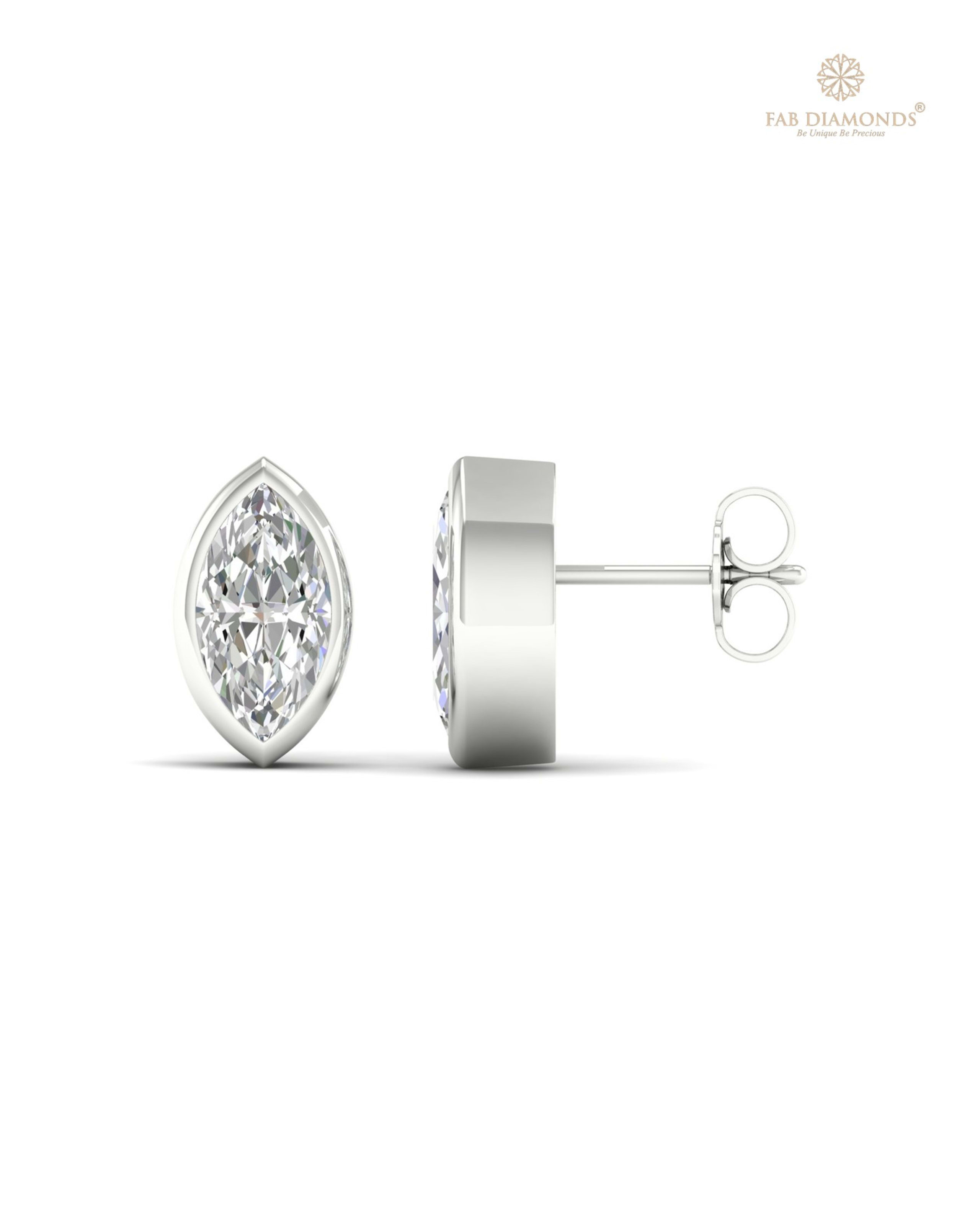 The ES10619 Classic Solitaire Diamond Studs (3.00 Cts) on white atelier plate with FAB hallmark