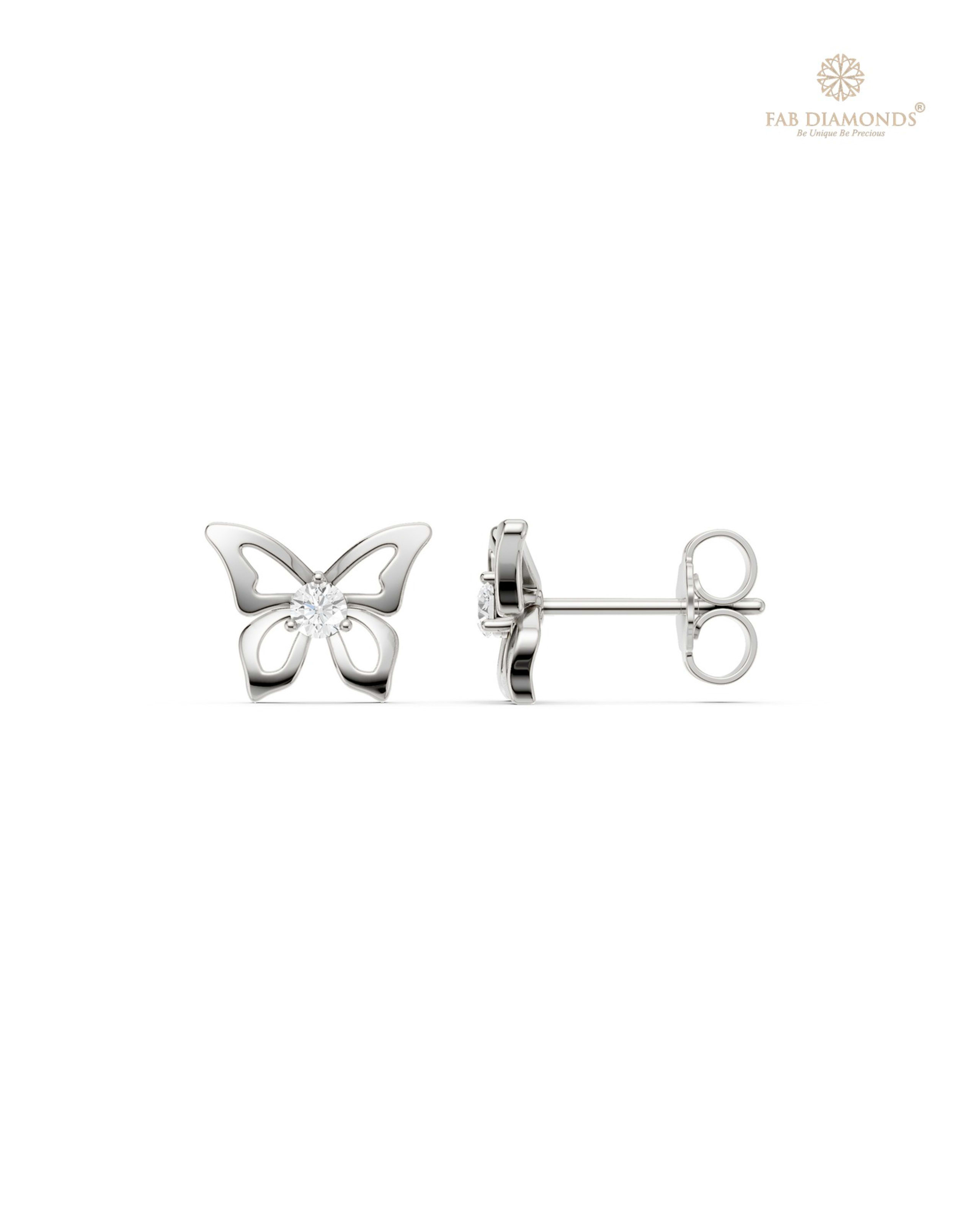 The ES11150 Classic Solitaire Diamond Studs (0.11 Cts) on white atelier plate with FAB hallmark