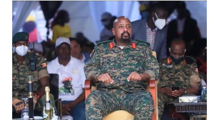 General Muhoozi sitted ay the ceremony bold and confident