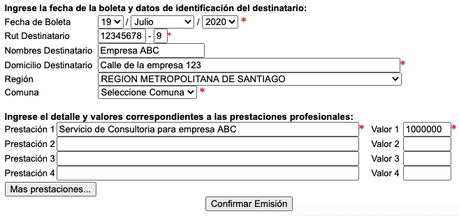 Ingresar datos de boleta