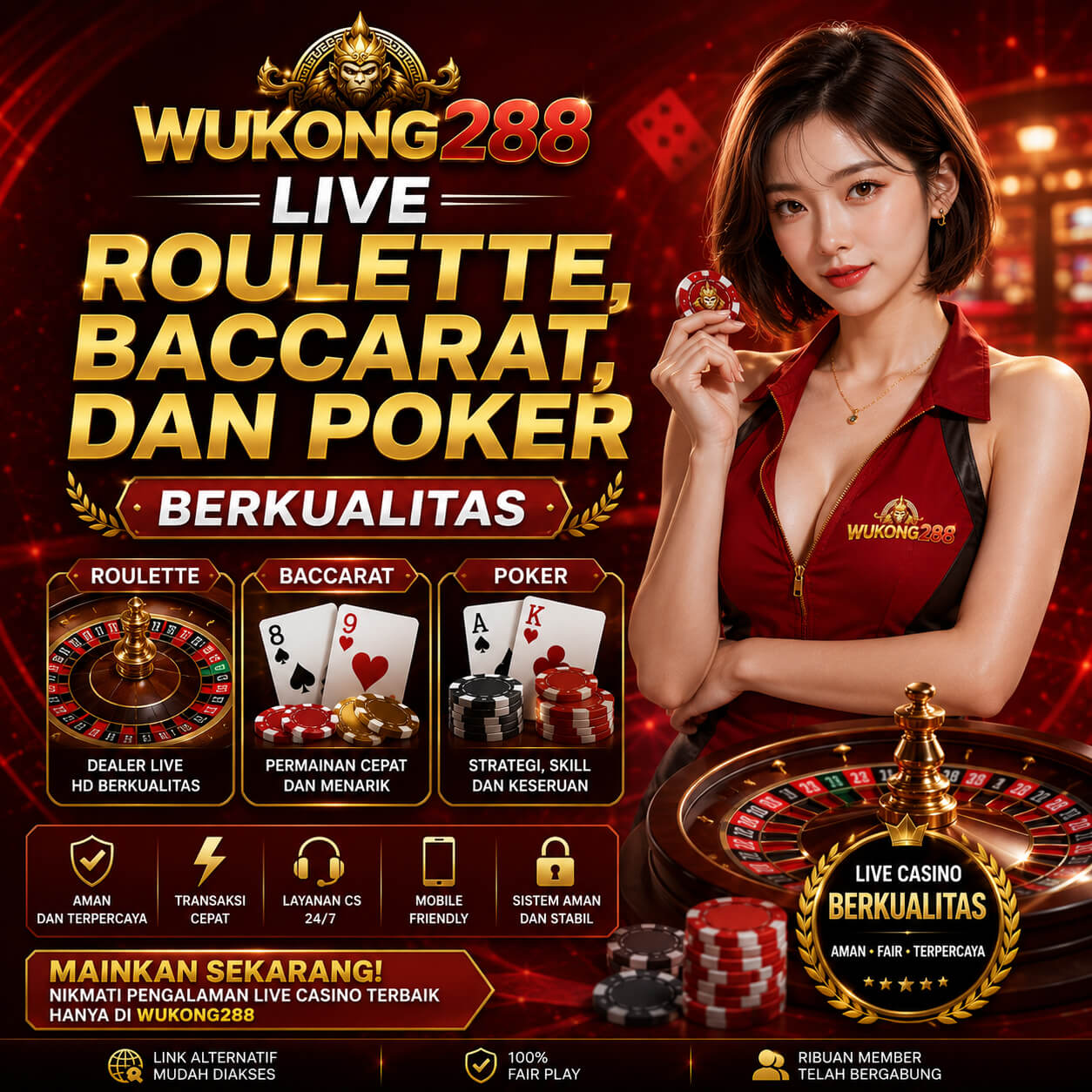WUKONG288 Live Roulette, Baccarat, dan Poker Berkualitas