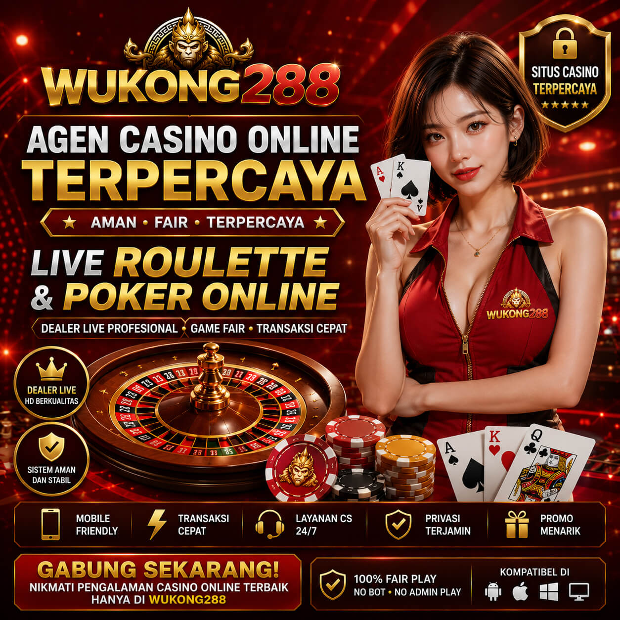WUKONG288: Agen Casino Online Terpercaya dengan Live Roulette & Poker Online