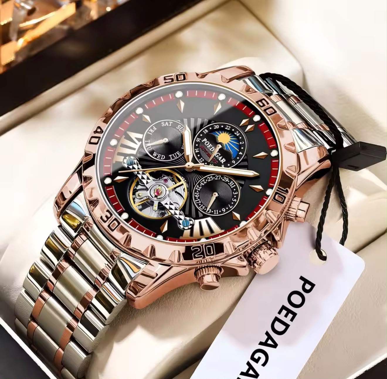 Poedagar 1410 automatic watch with stainless steel bracelet