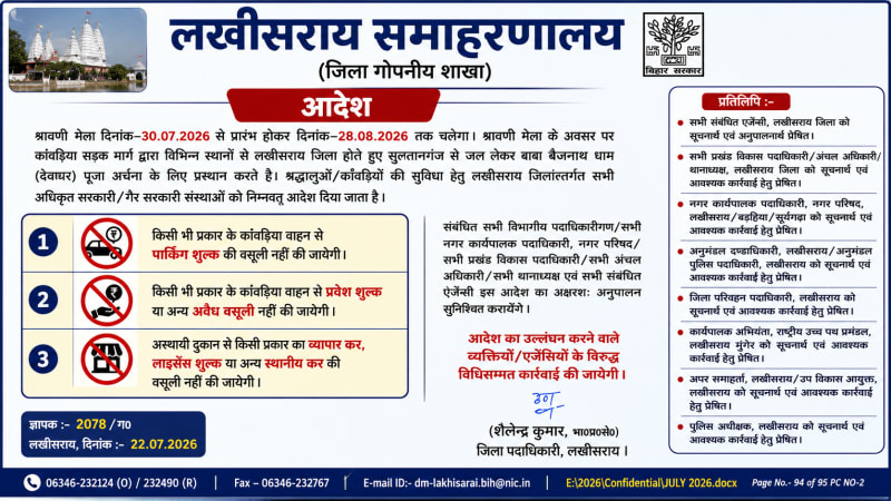 जिला प्रशासन की तरफ से जारी आदेश