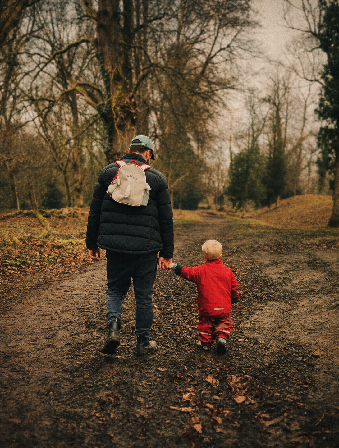 Father and son walking