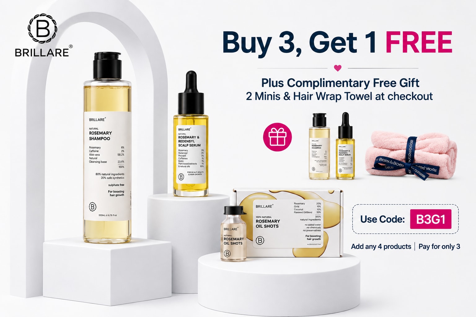 Buy 3, Get 1 + 2 Minis FREE