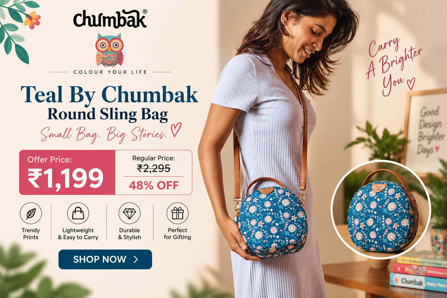 Teal By Chumbak Round Sling Bag