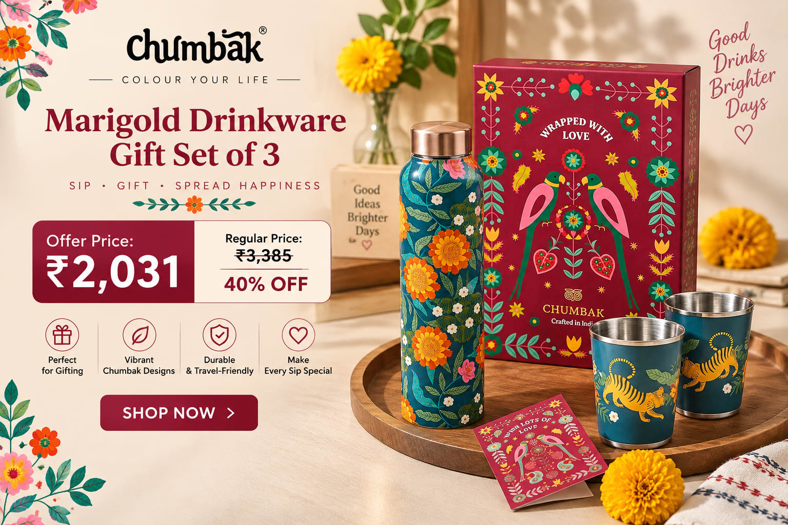 Marigold Drinkware Gift Set of 3