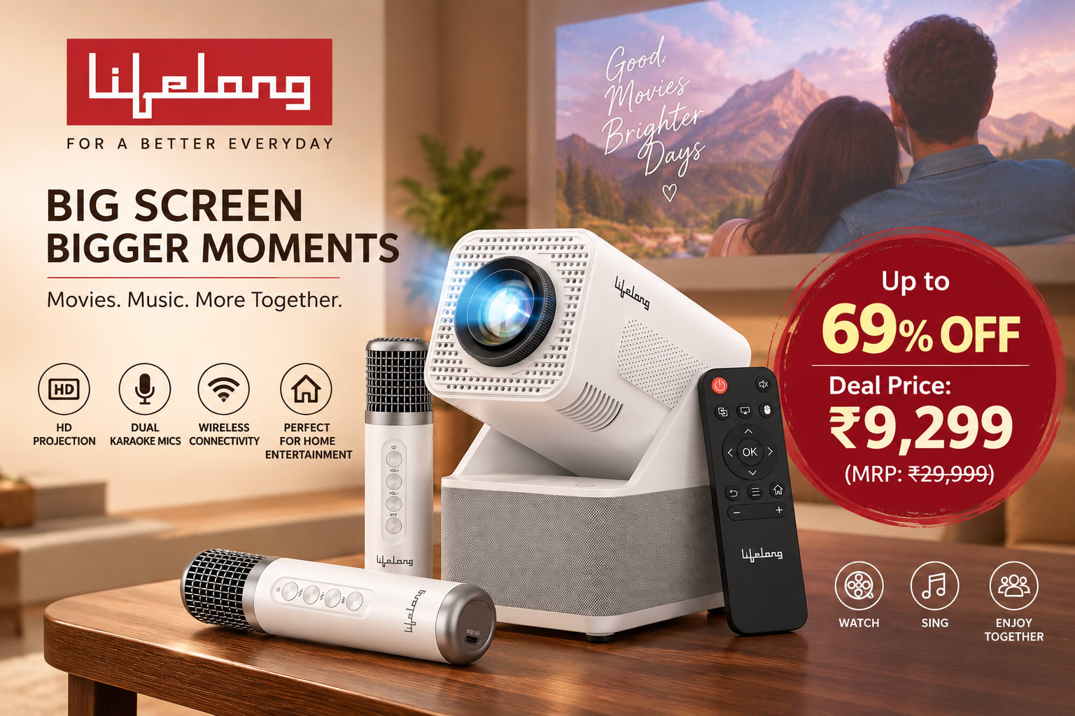 ROAR Smart Projector with Dual Wireless Mics