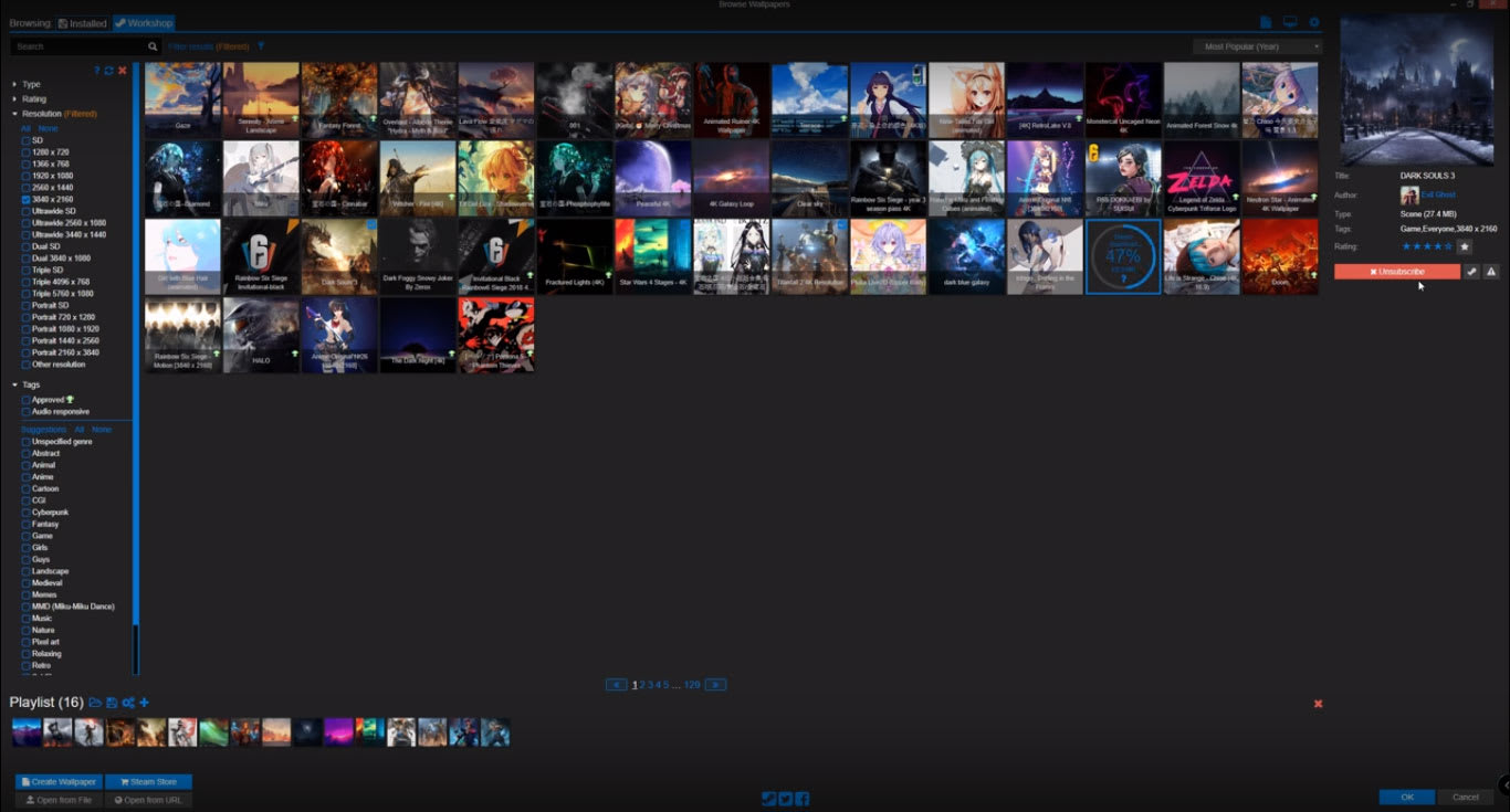 Steam Wallpaper Engine playlist