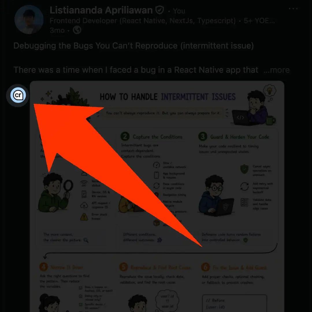 LinkedIn post screenshot showing the CR badge