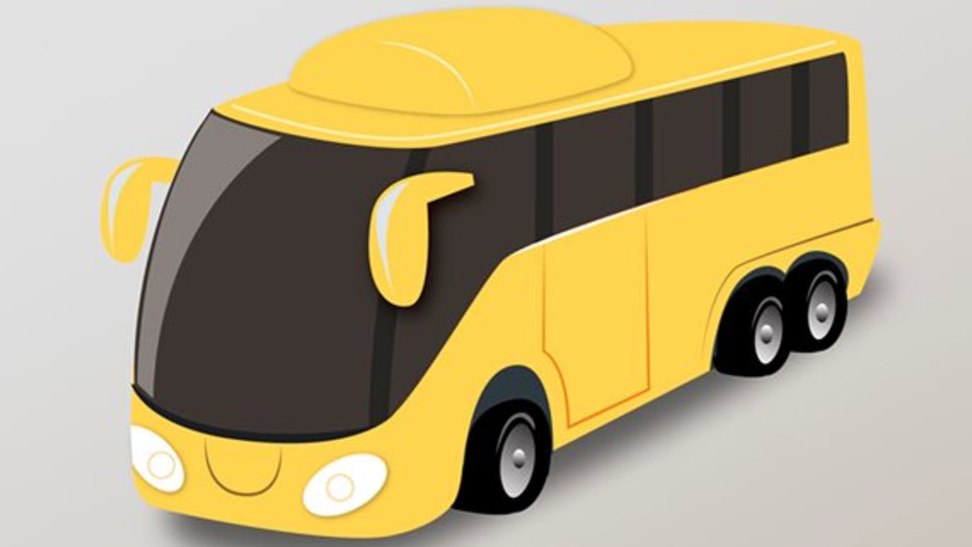 Illustrasjon av gul buss.