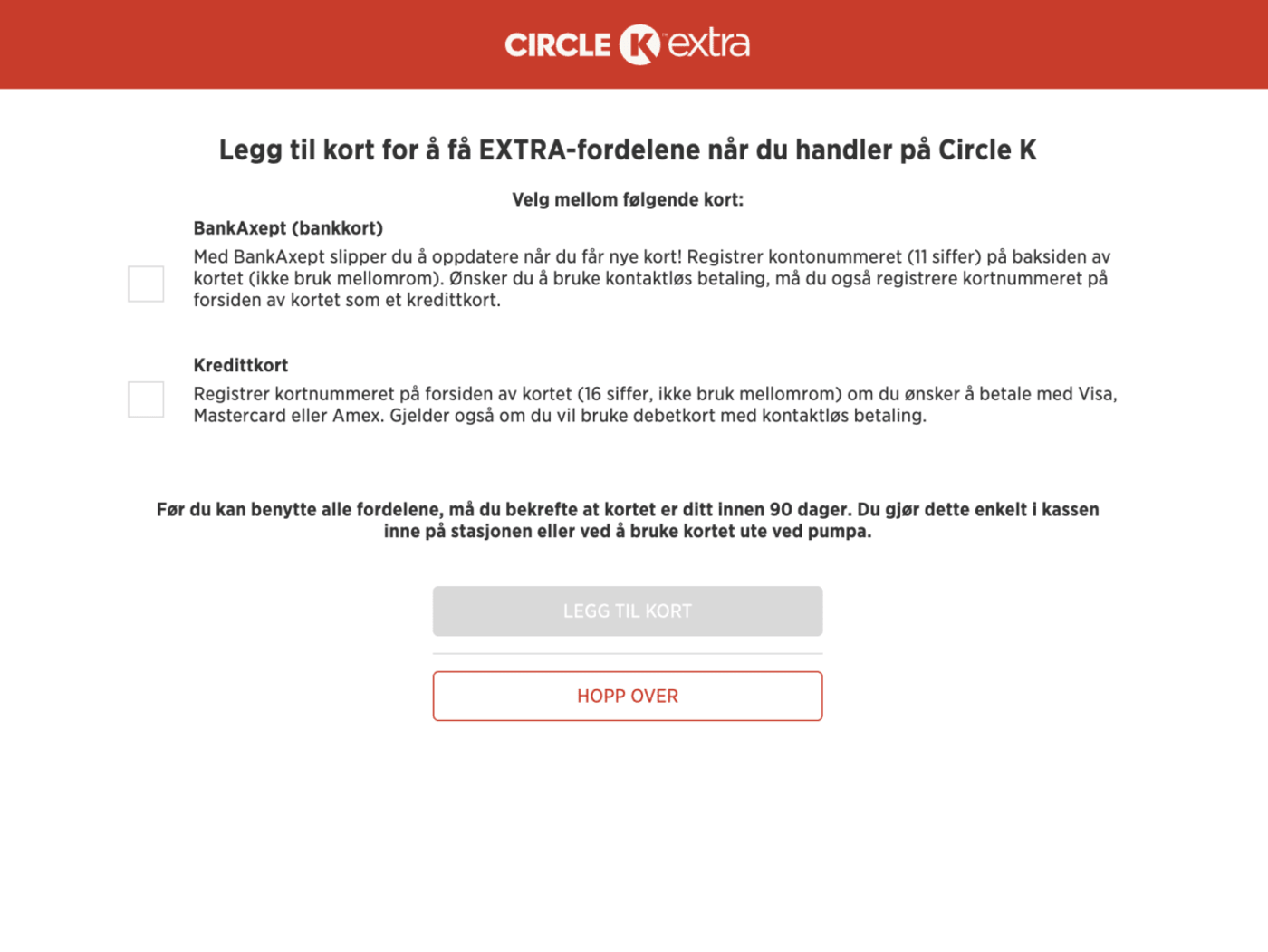 Legg til betalingskort når du oppretter konto hos Circle K