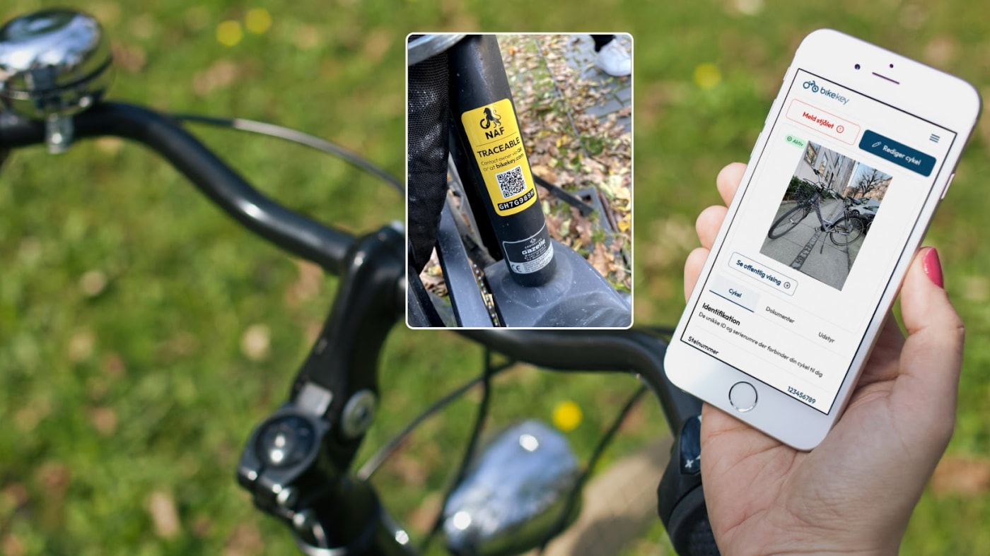 Bilde av bikekeyappen og en sykkelramme