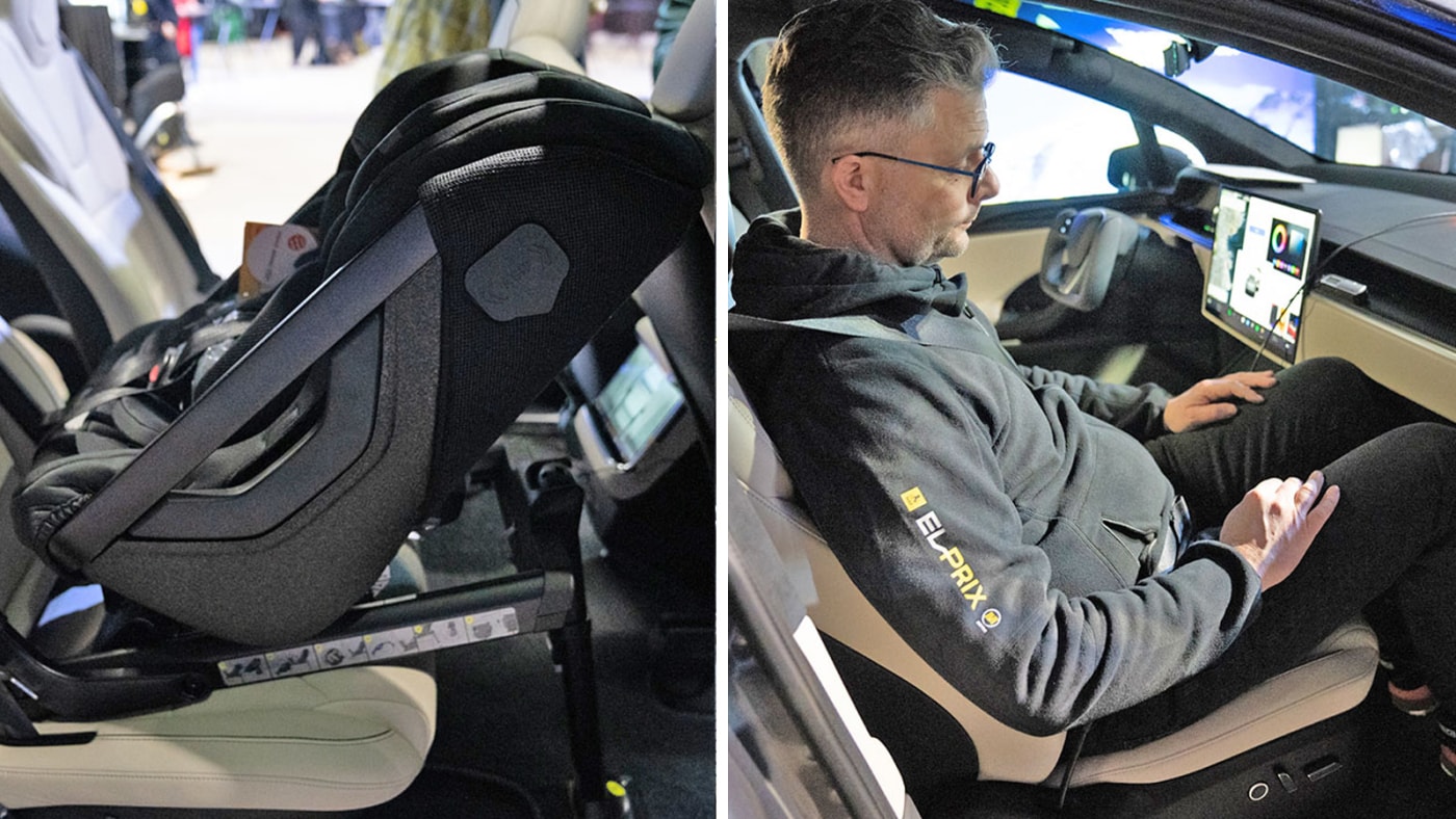 Bilstol og passasjer i Tesla Model X